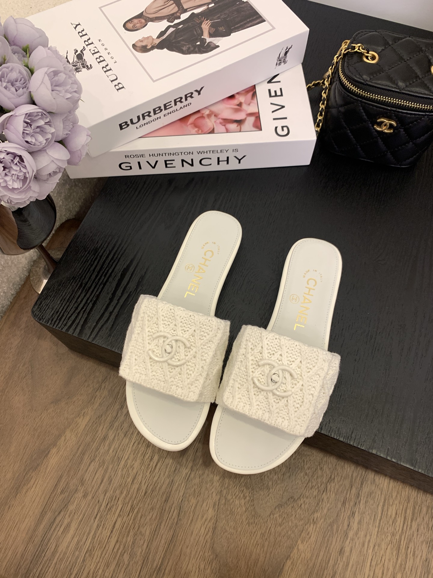 Elegant Chanel Women's White Knit Slide Sandals with Italian Packaging 3 i1745555274490 6296 0 0