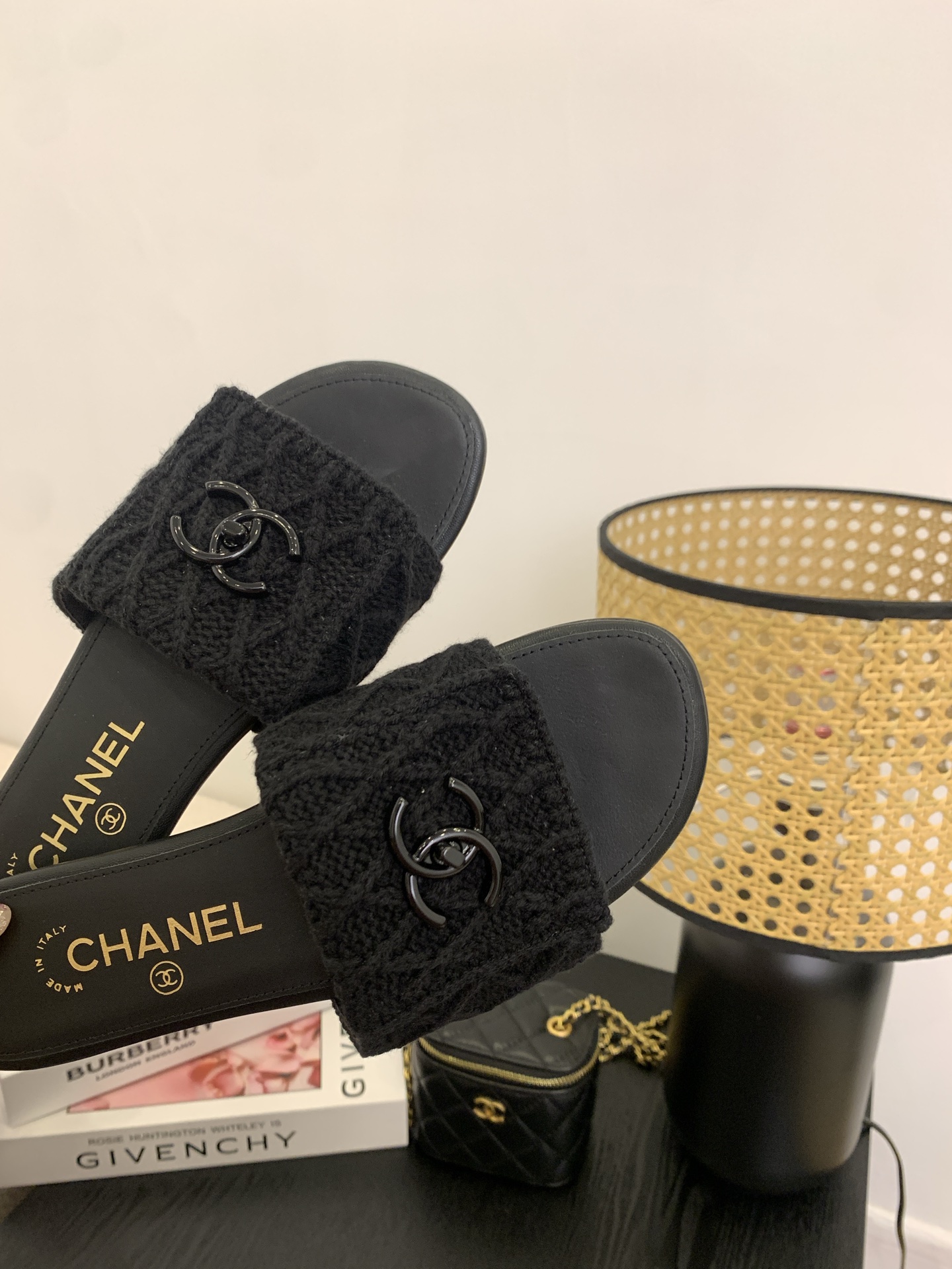 CHANEL Women's Black Knit CC Logo Slides Sandals, Italian Craftsmanship 9 i1745555987343 6705 0 7