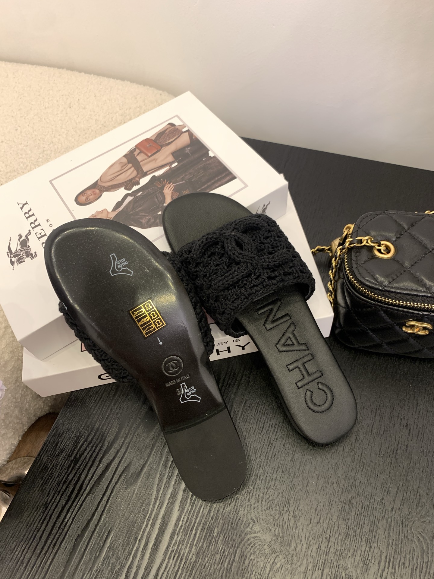 CHANEL Women's Black Crochet Logo Slide Sandals, Sizes 35-39 Available 7 i1745562883014 2619 0 5