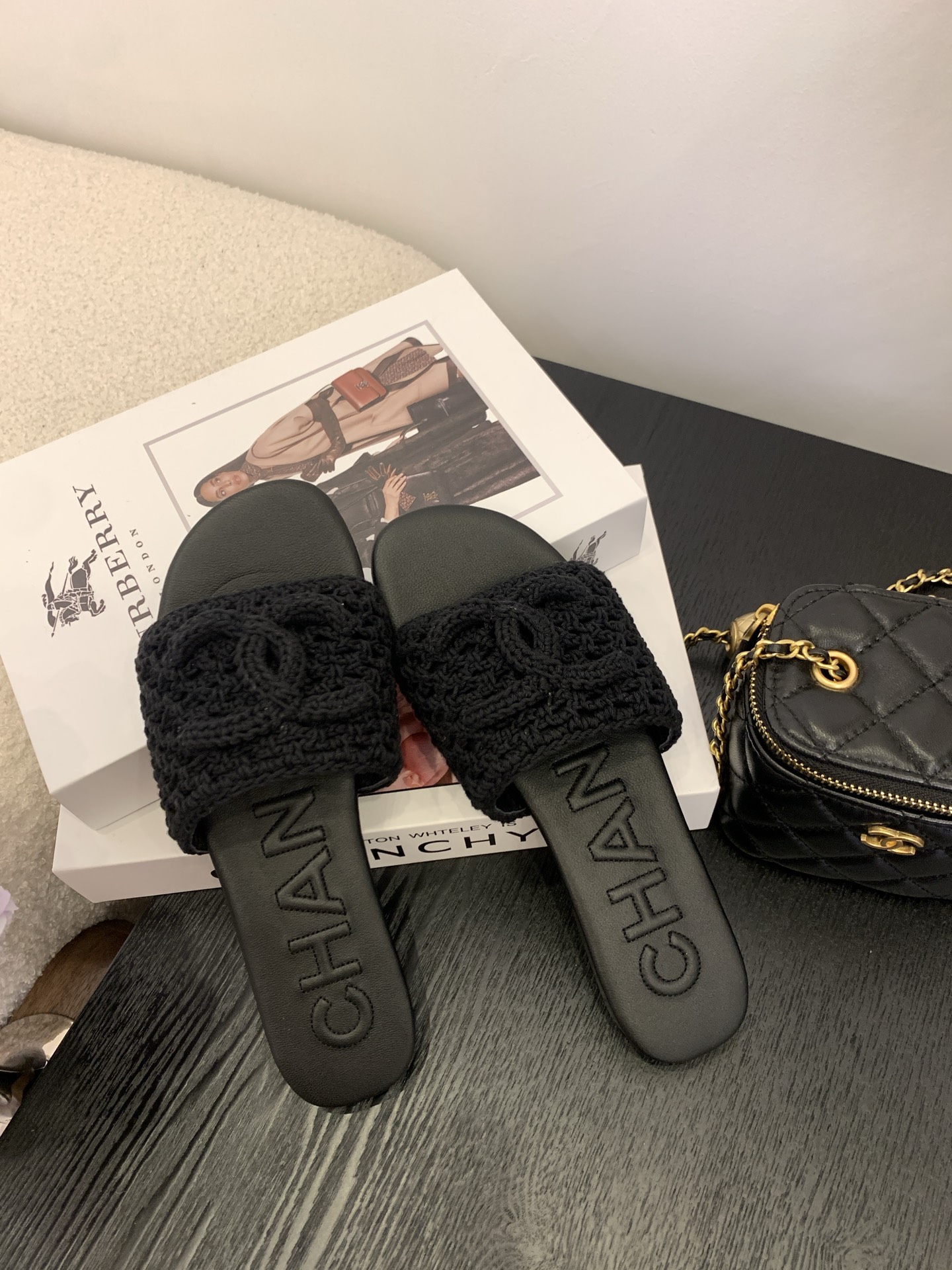 CHANEL Women's Black Crochet Logo Slide Sandals, Sizes 35-39 Available 6 i1745562883014 3689 0 4