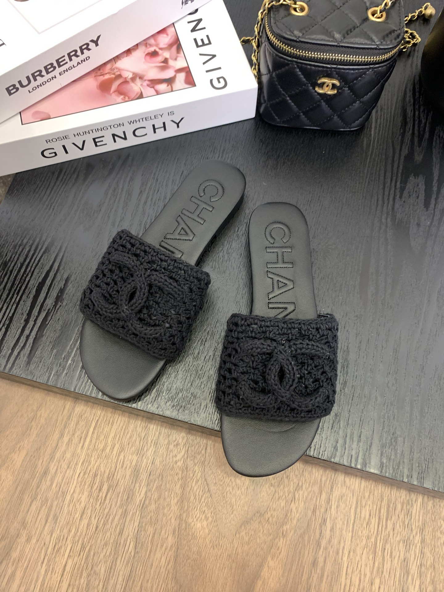 CHANEL Women's Black Crochet Logo Slide Sandals, Sizes 35-39 Available 4 i1745562883014 6160 0 1