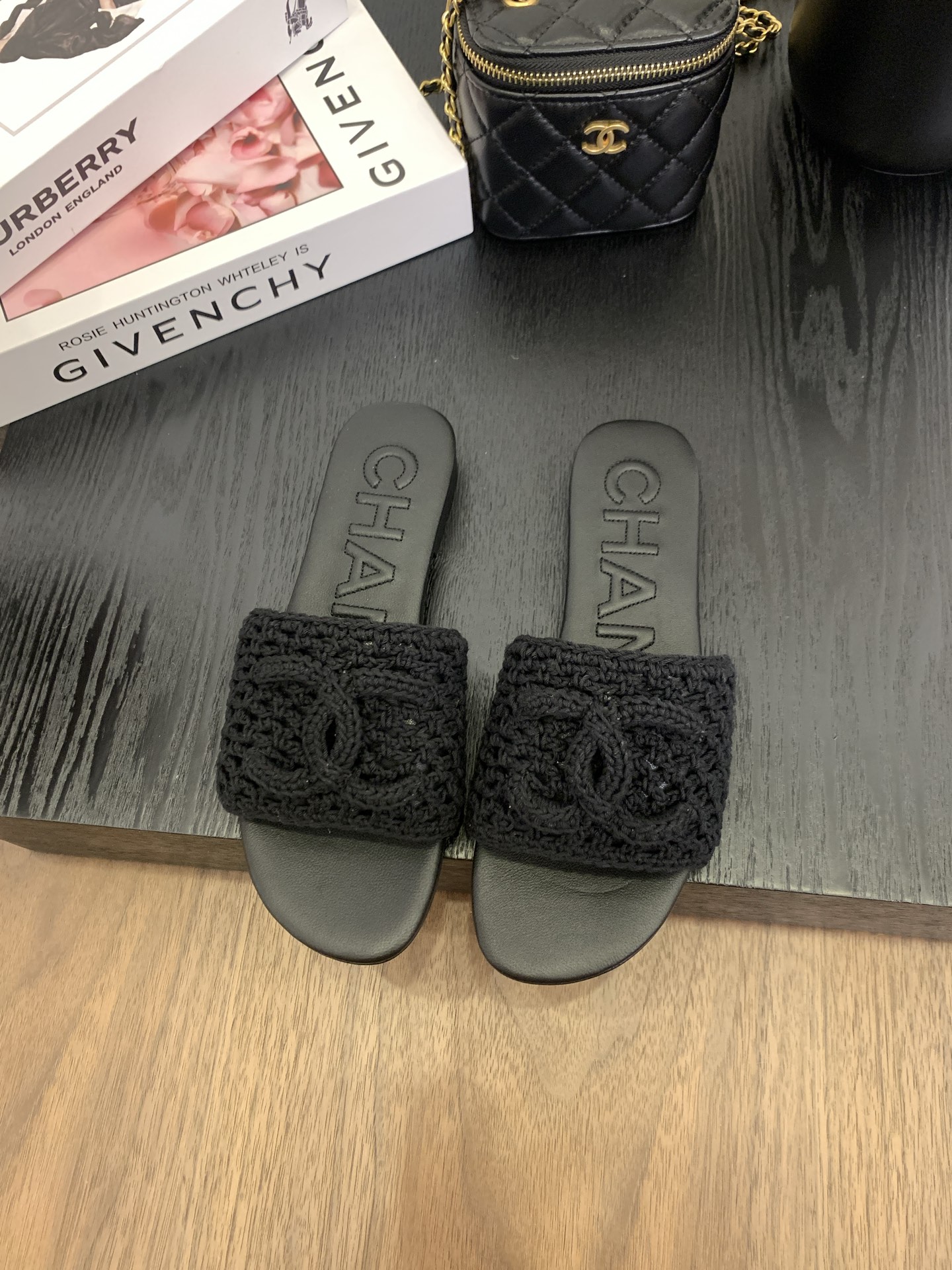 CHANEL Women's Black Crochet Logo Slide Sandals, Sizes 35-39 Available 3 i1745562883070 1402 0 0