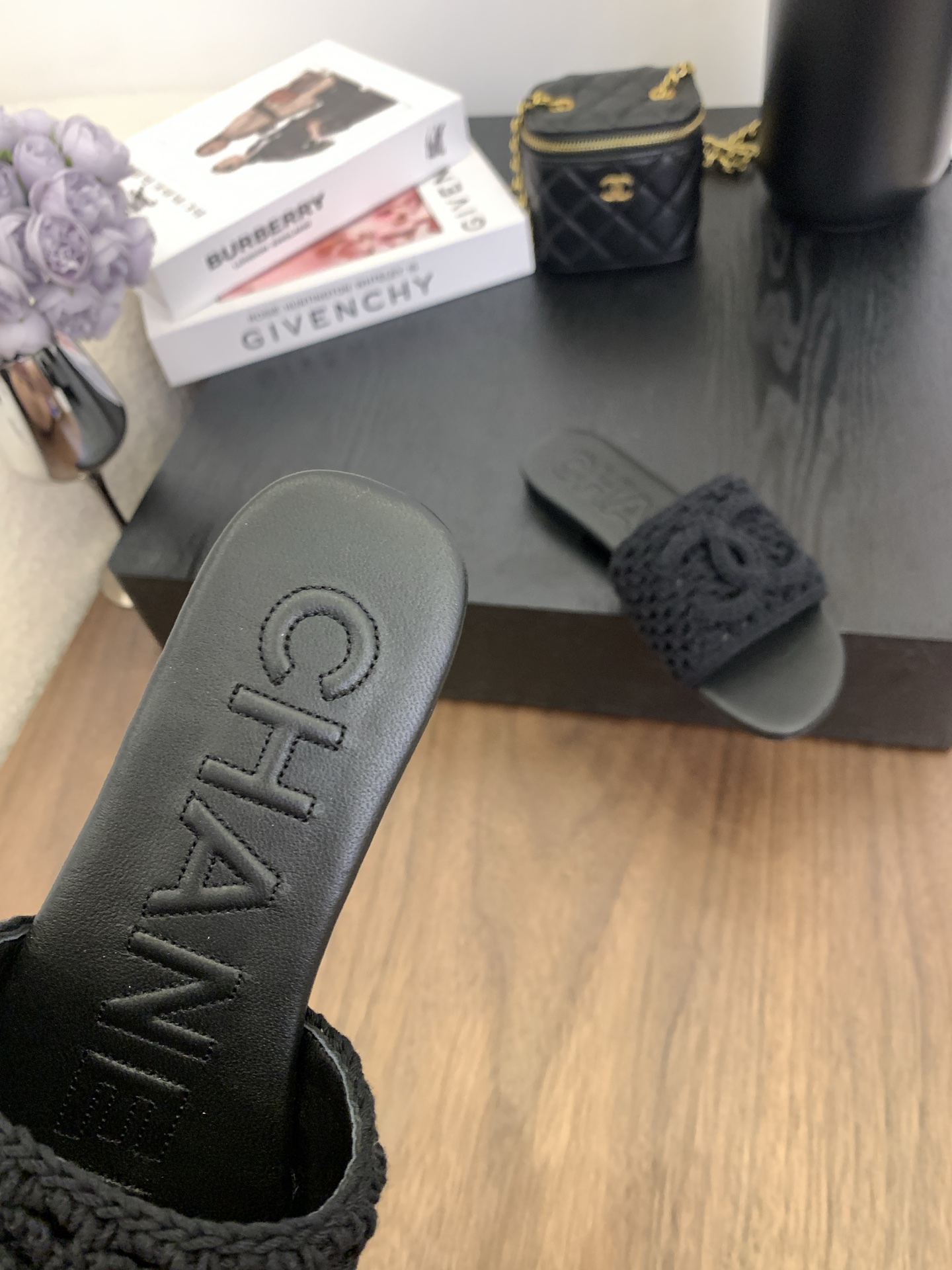 CHANEL Women's Black Crochet Logo Slide Sandals, Sizes 35-39 Available 8 i1745562885464 7903 0 6