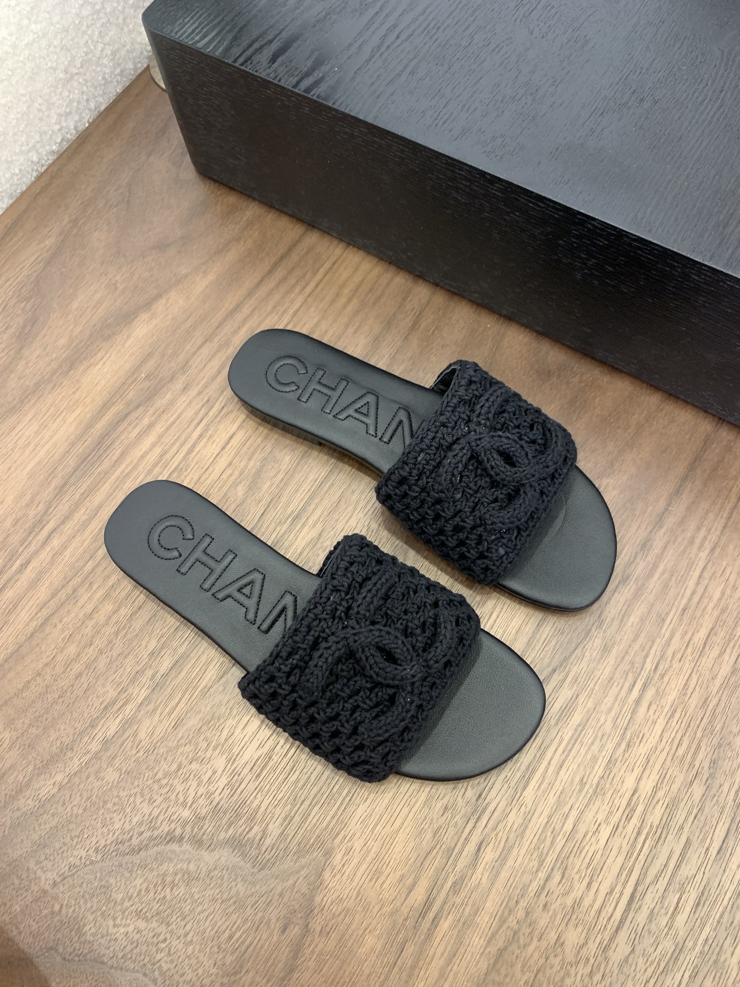 CHANEL Women's Black Crochet Logo Slide Sandals, Sizes 35-39 Available 10 i1745562885544 2259 0 8