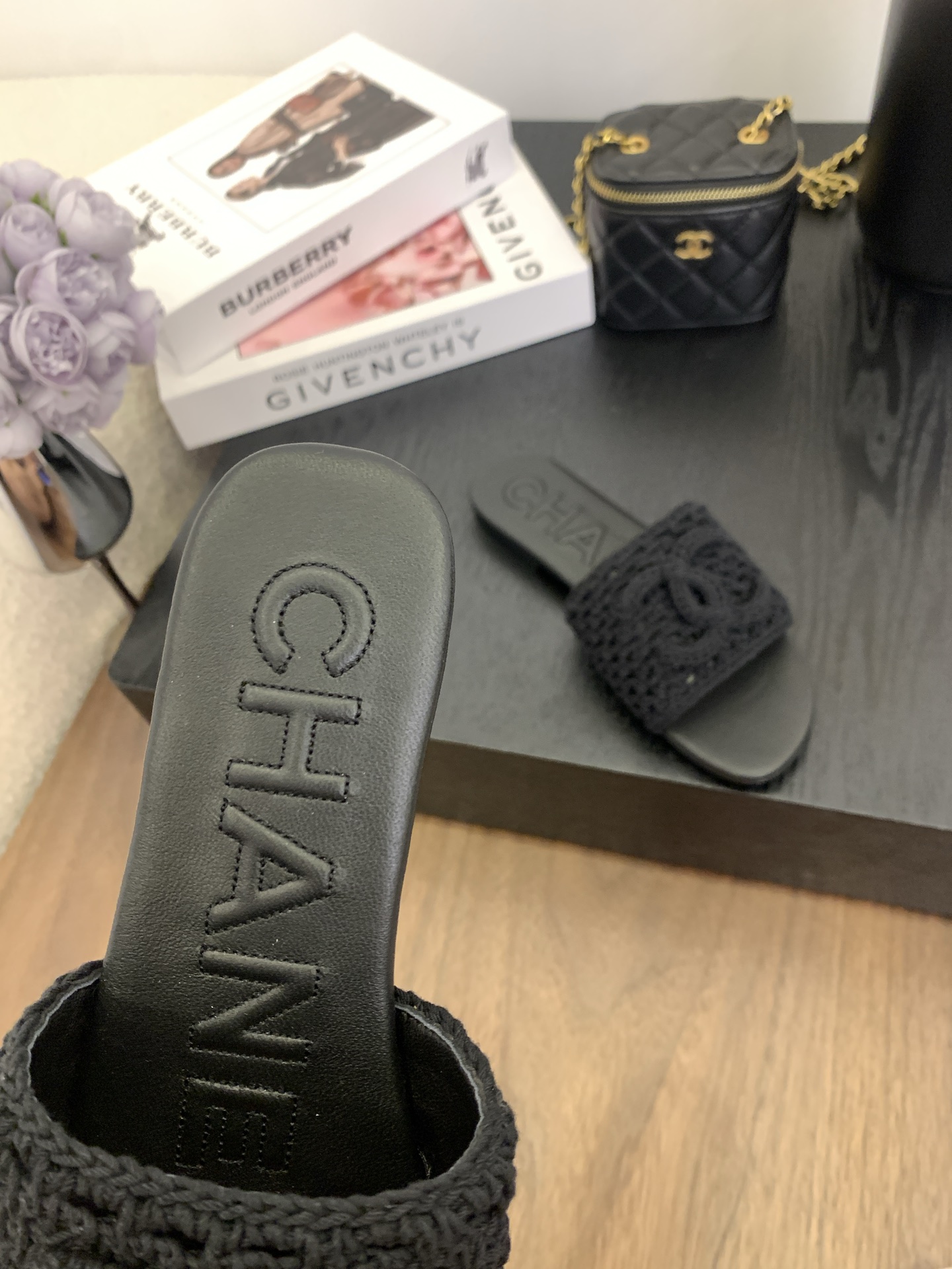 CHANEL Women's Black Crochet Logo Slide Sandals, Sizes 35-39 Available 5 i1745562886812 7094 0 3