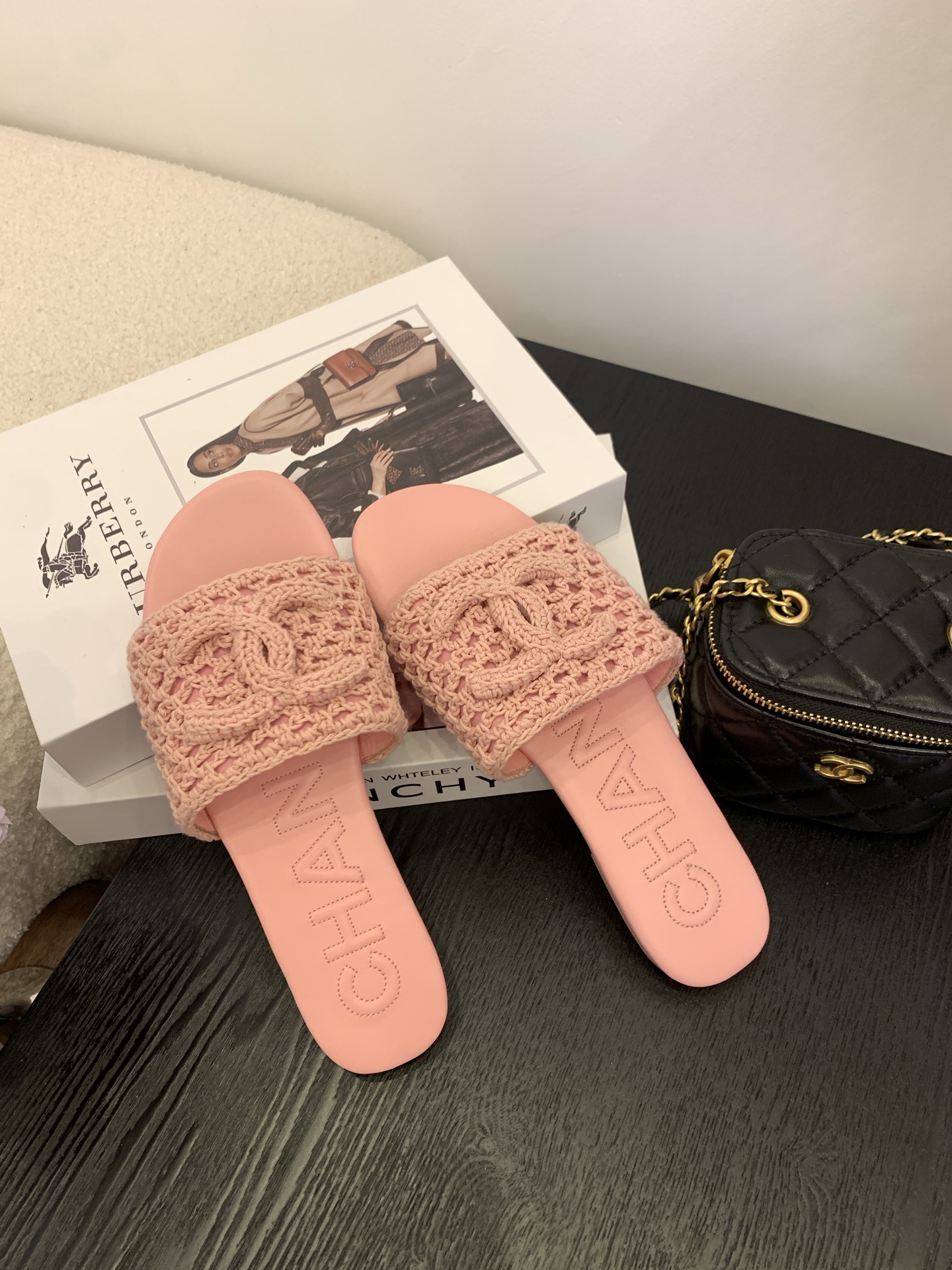 Chanel Women's Pink Crochet CC Logo Slide Sandals, Italian Packaging Included 8 i1745562913716 5499 0 6