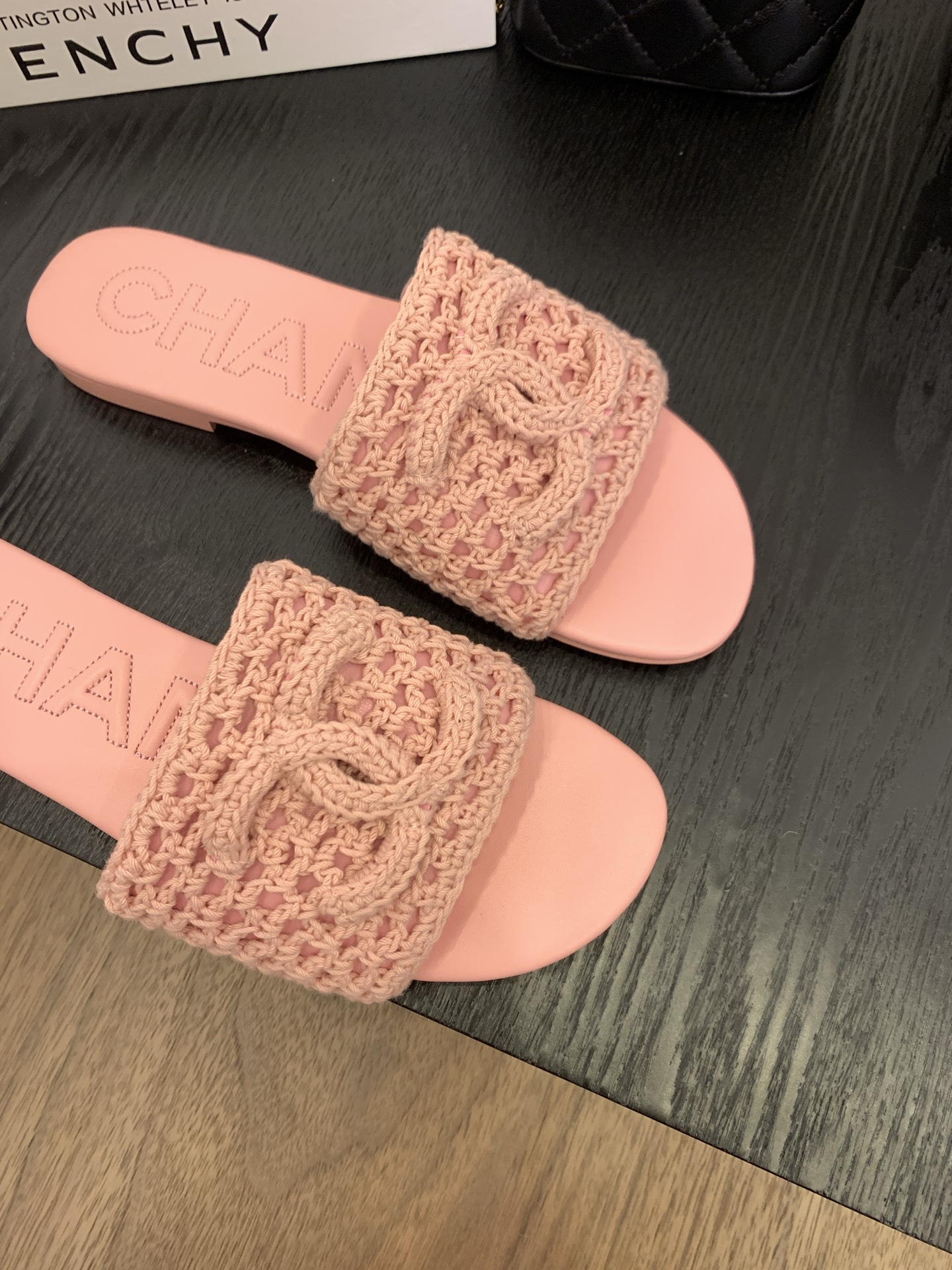 Chanel Women's Pink Crochet CC Logo Slide Sandals, Italian Packaging Included 5 i1745562913778 5036 0 3