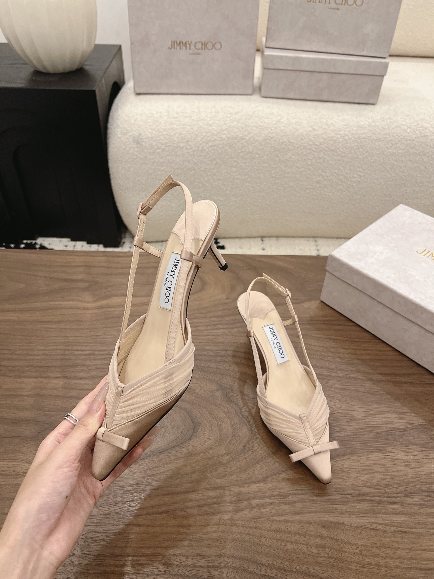 Jimmy Choo Ruched Satin Bow Detail Slingback Pumps
