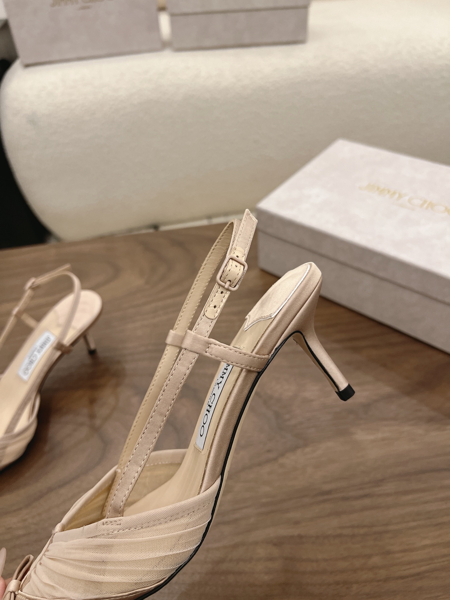 Jimmy Choo Ruched Satin Bow Detail Slingback Pumps