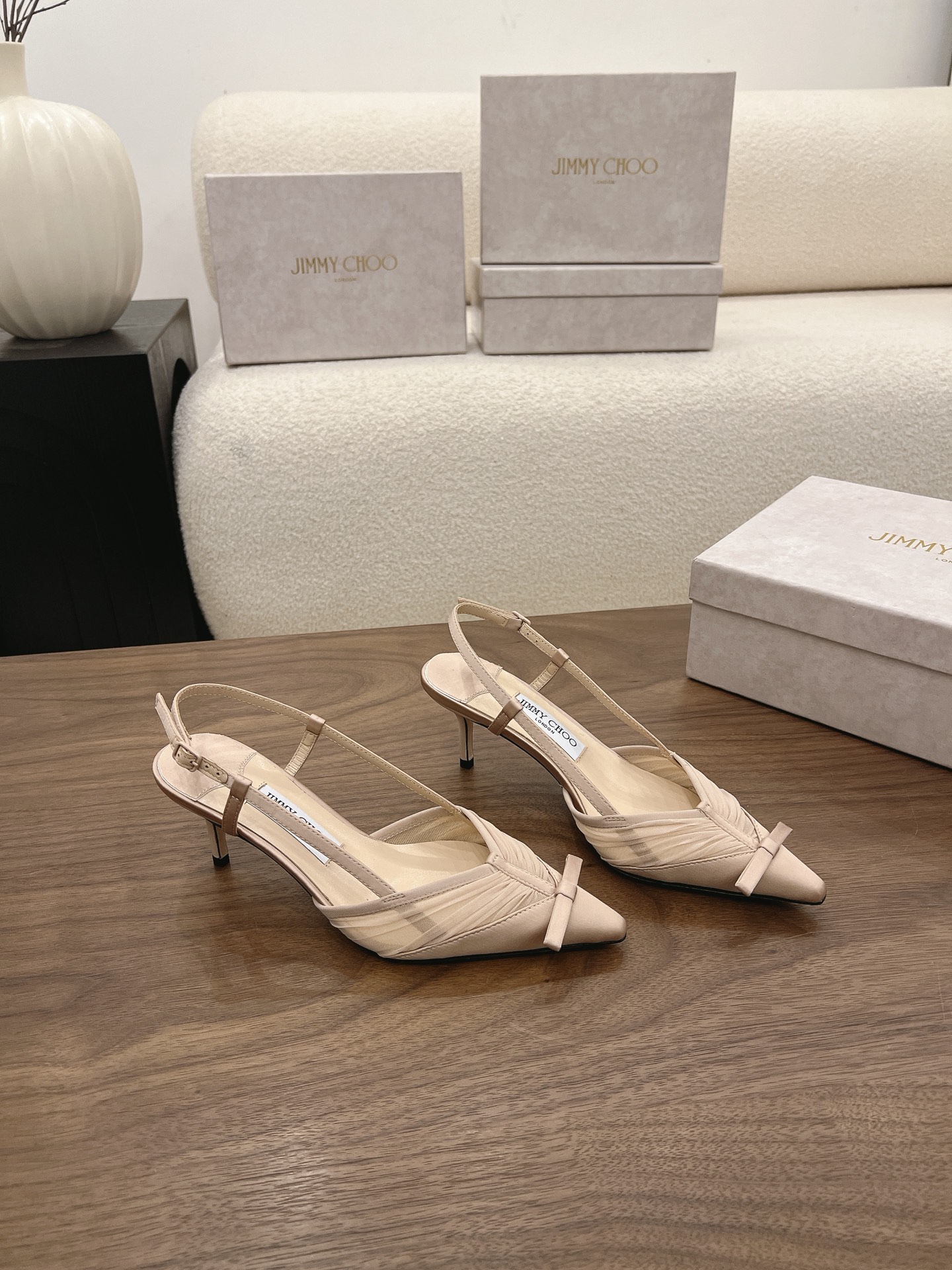 Jimmy Choo Ruched Satin Bow Detail Slingback Pumps