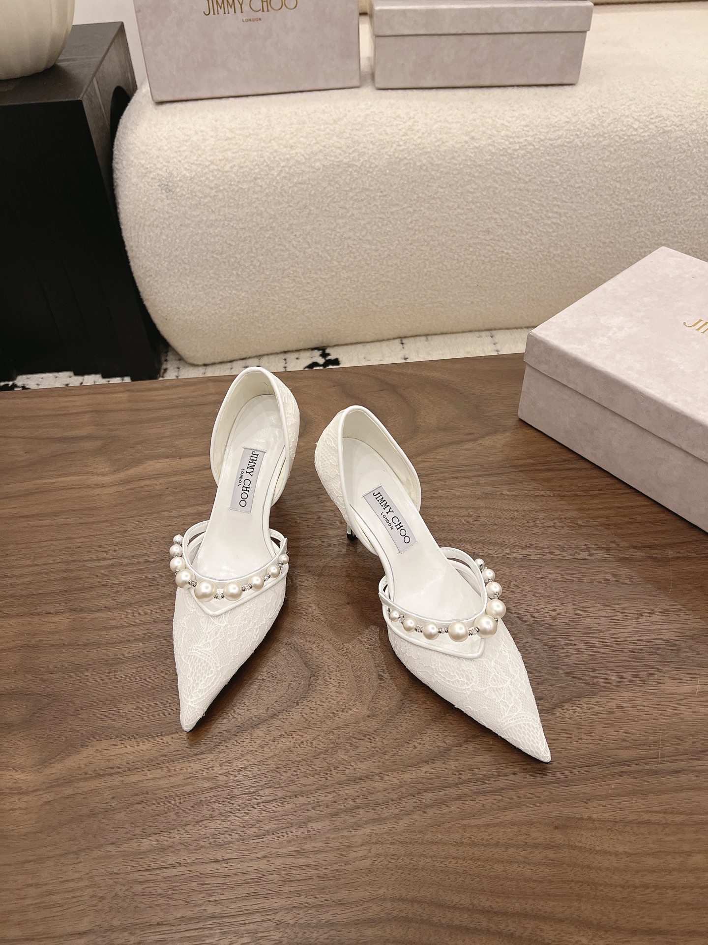 Jimmy Choo Lace Pearl Embellished D'Orsay Pumps