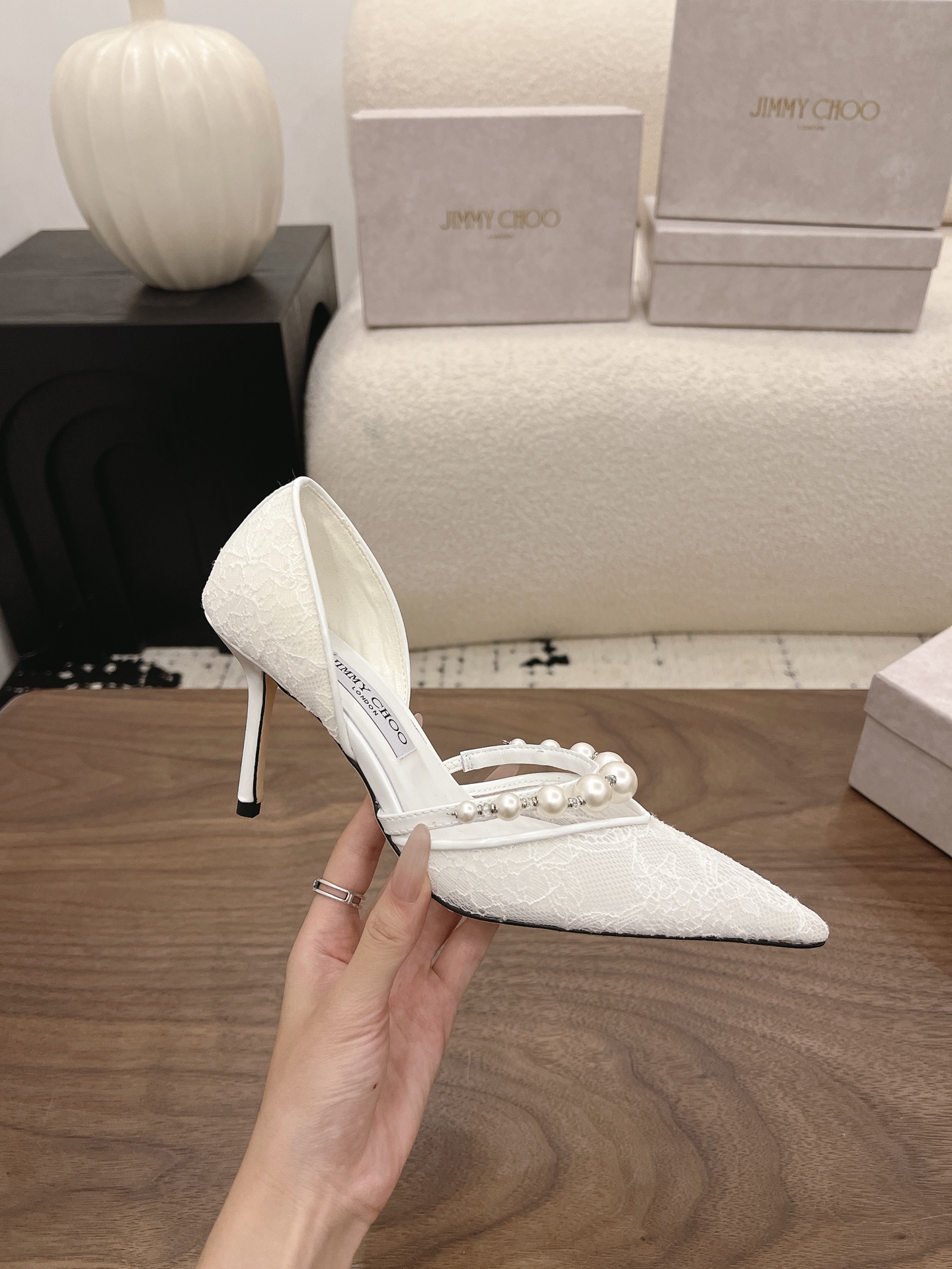Jimmy Choo Lace Pearl Embellished D'Orsay Pumps