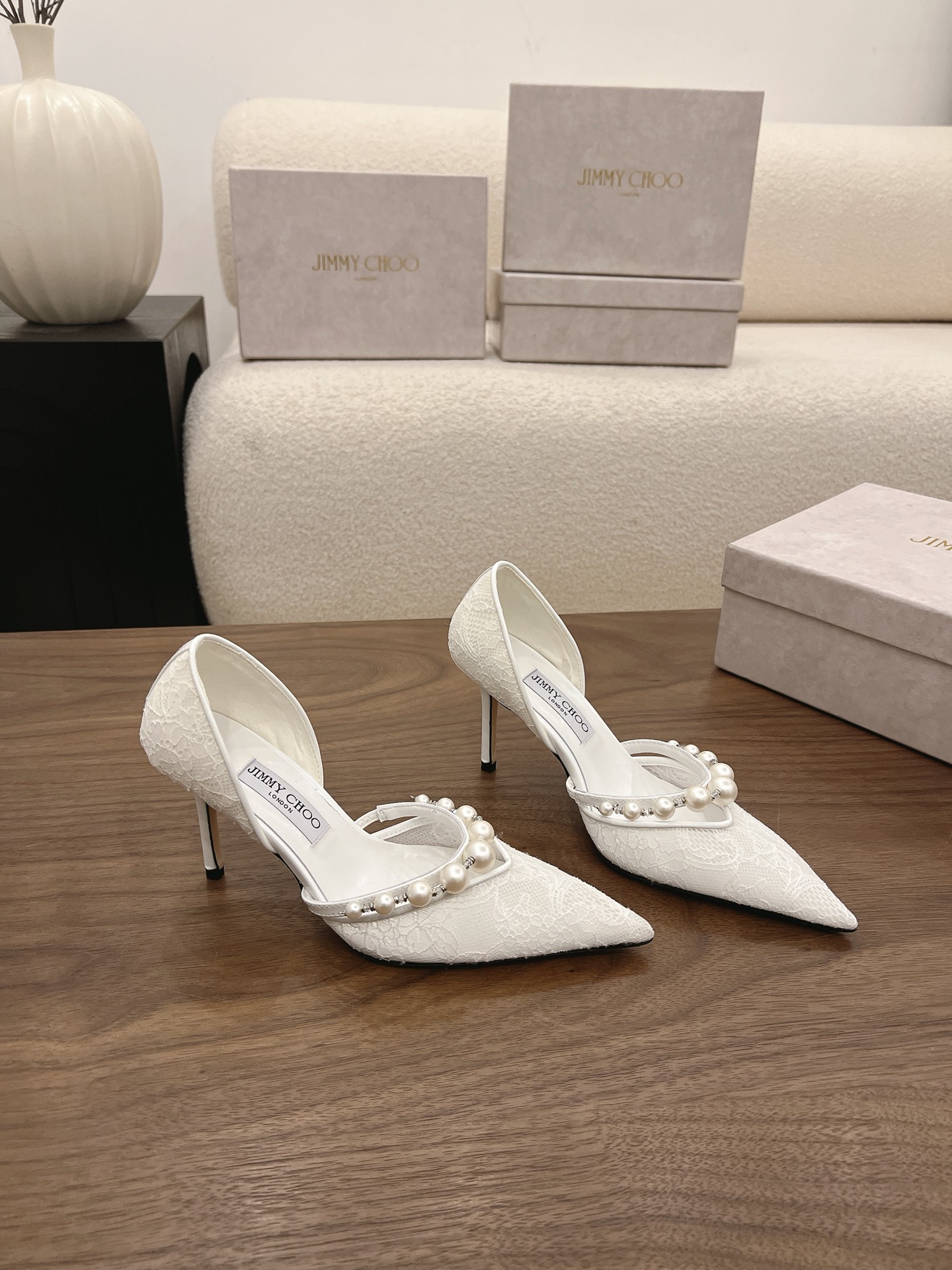 Jimmy Choo Lace Pearl Embellished D'Orsay Pumps