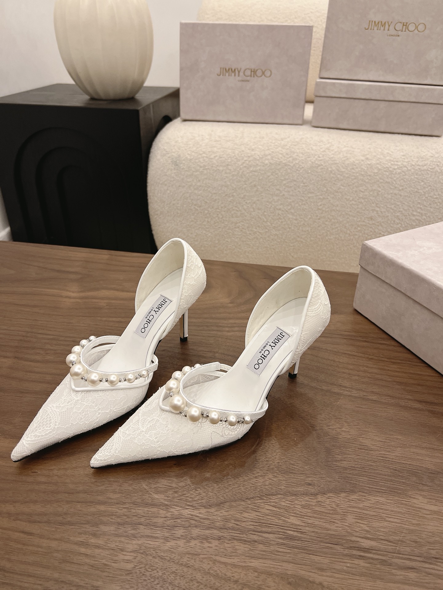 Jimmy Choo Lace Pearl Embellished D'Orsay Pumps