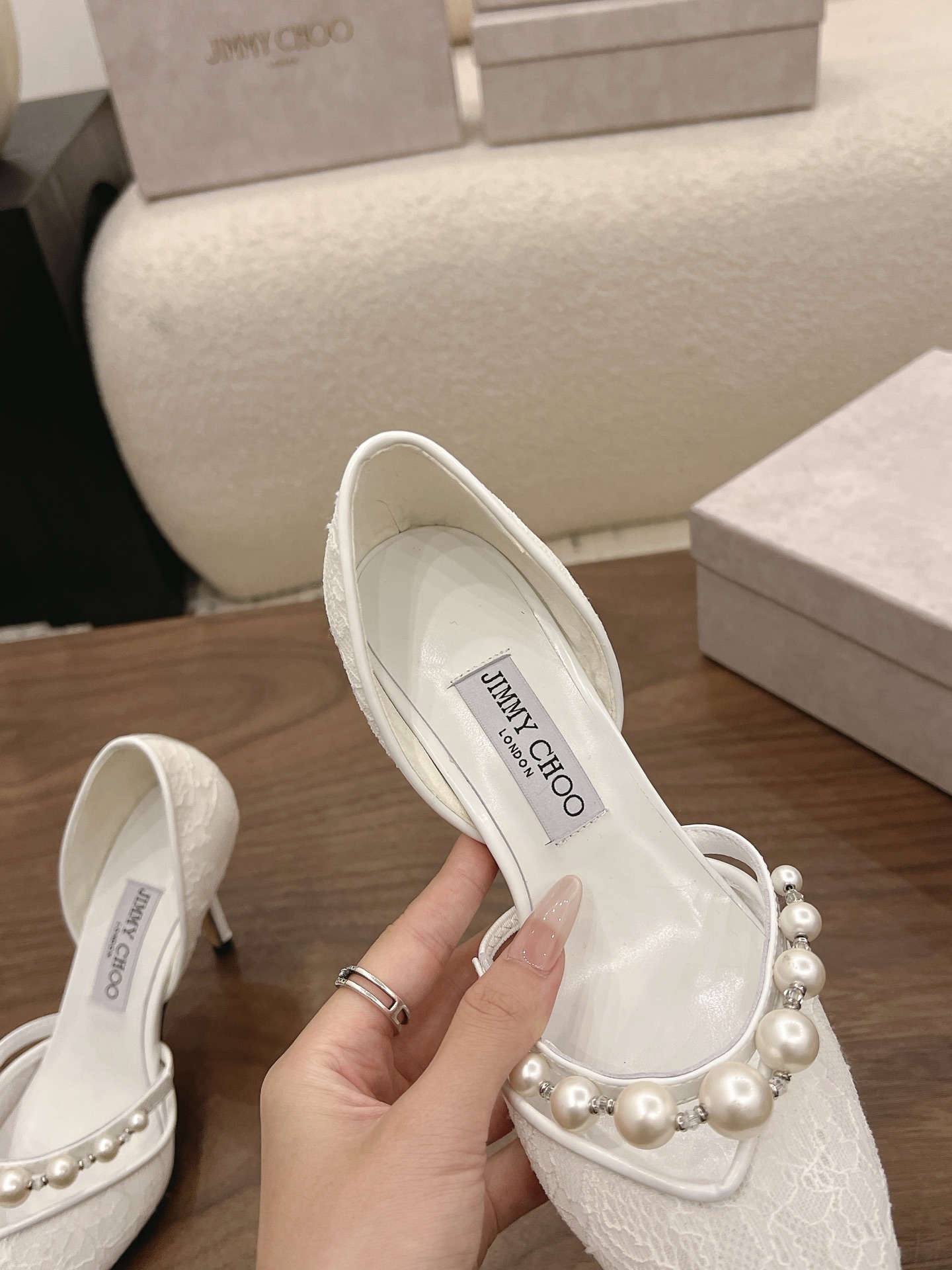 Jimmy Choo Lace Pearl Embellished D'Orsay Pumps