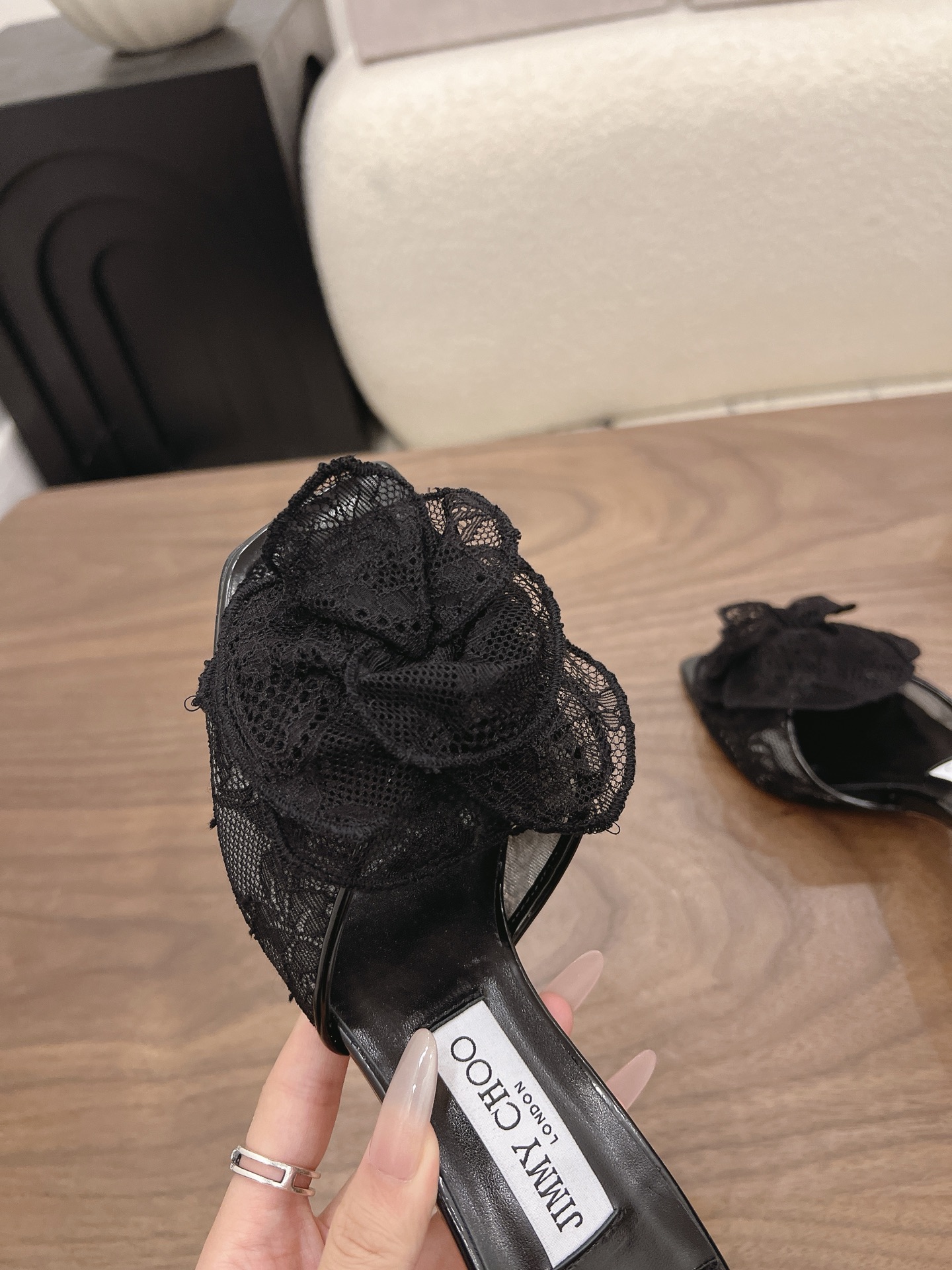 Jimmy Choo  Lace 3D Floral Square Toe Mule Heels