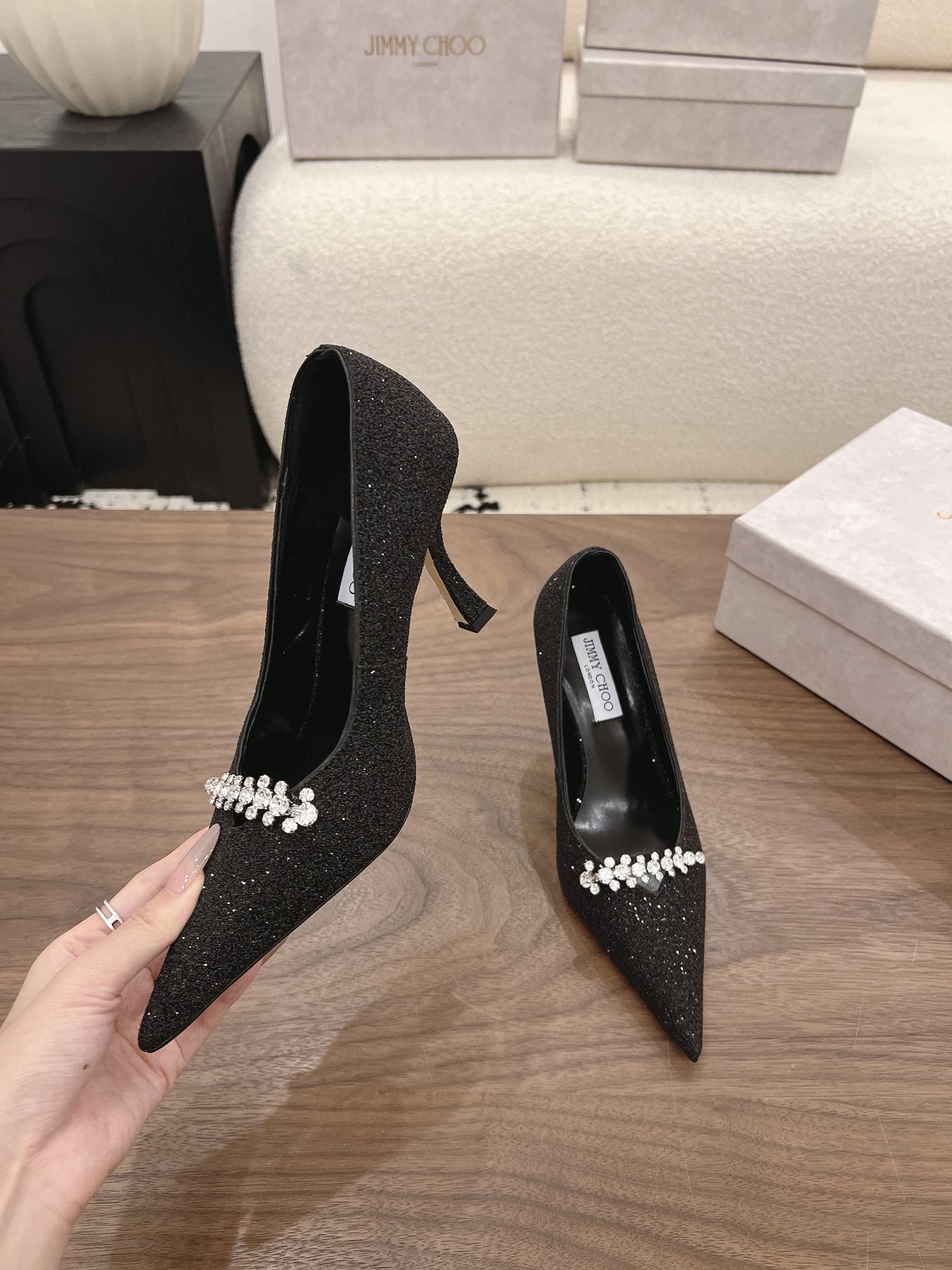 Glitter Crystal Embellishment Pointed Toe Pumps