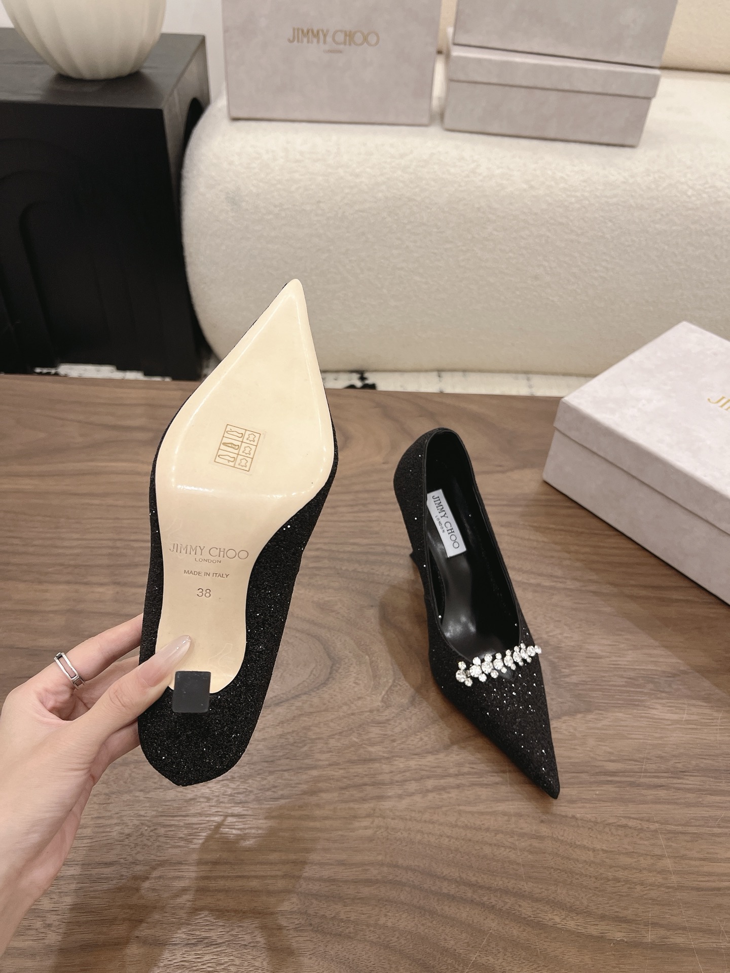 Glitter Crystal Embellishment Pointed Toe Pumps