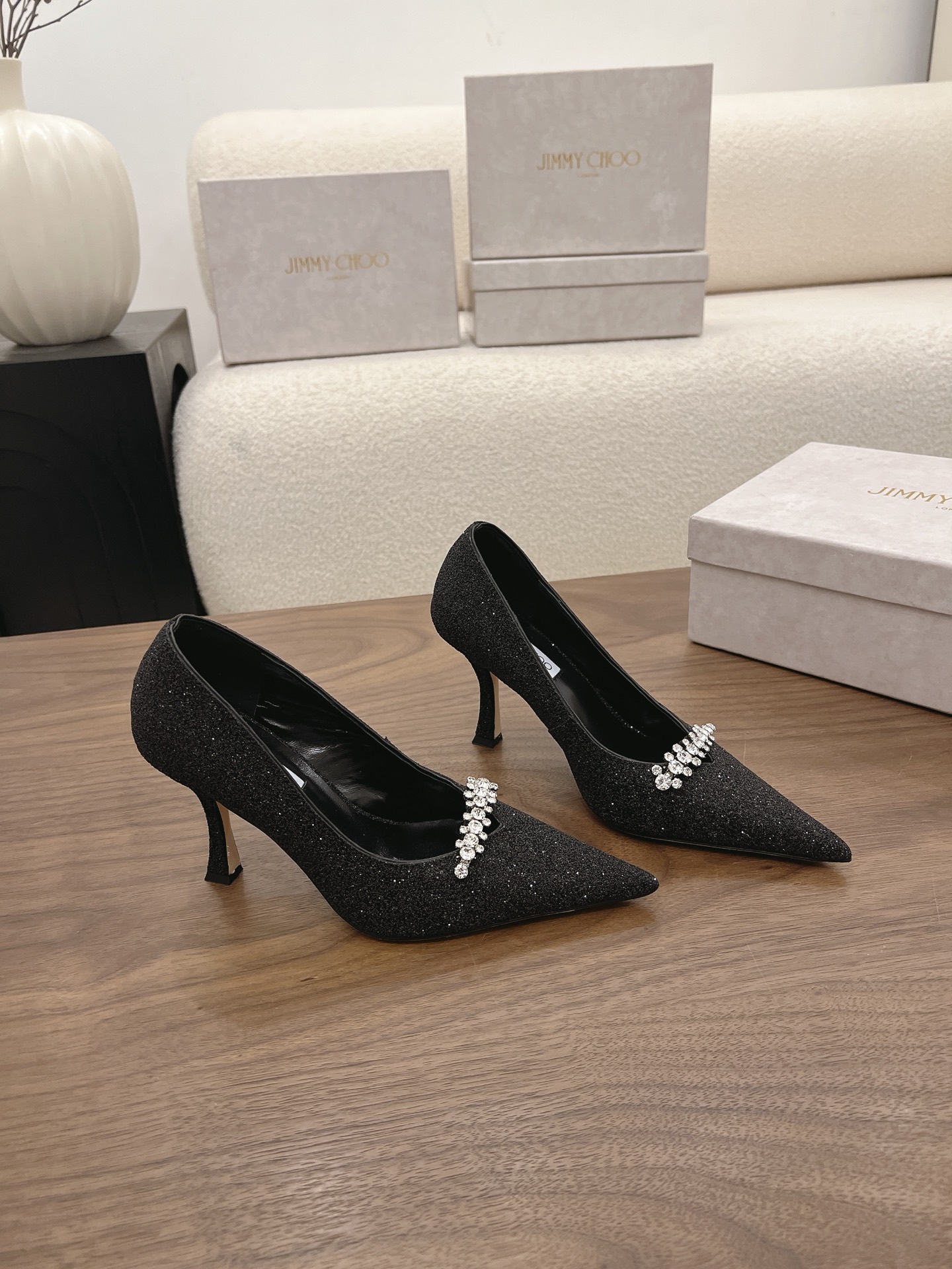 Glitter Crystal Embellishment Pointed Toe Pumps