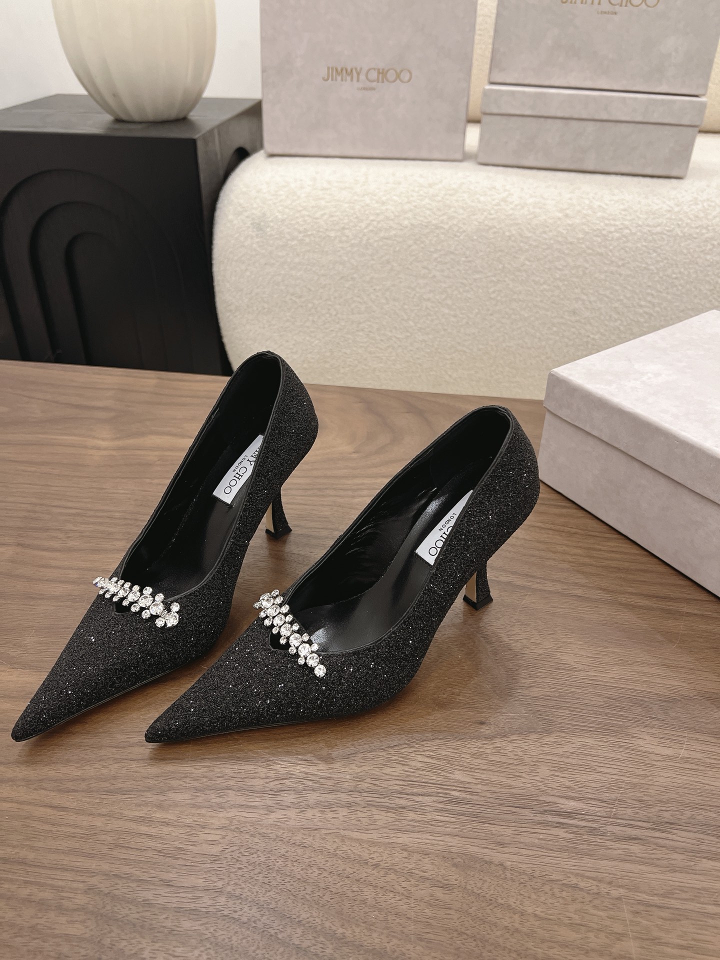 Glitter Crystal Embellishment Pointed Toe Pumps