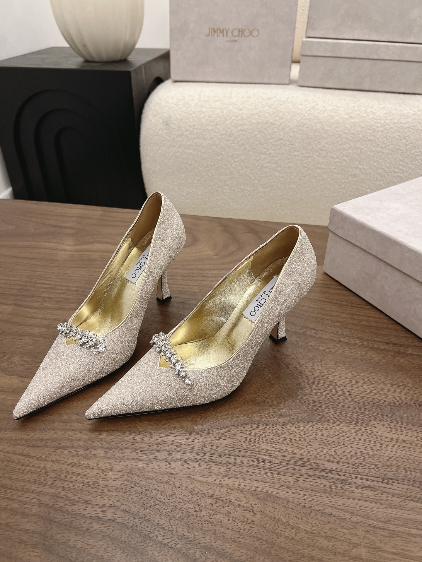 Glitter Crystal Embellishment Pointed Toe Pumps