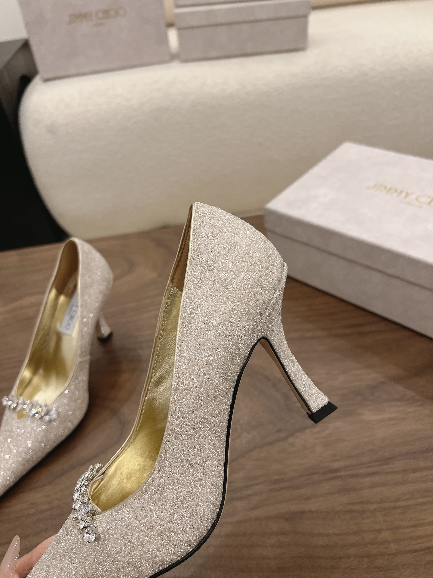 Glitter Crystal Embellishment Pointed Toe Pumps