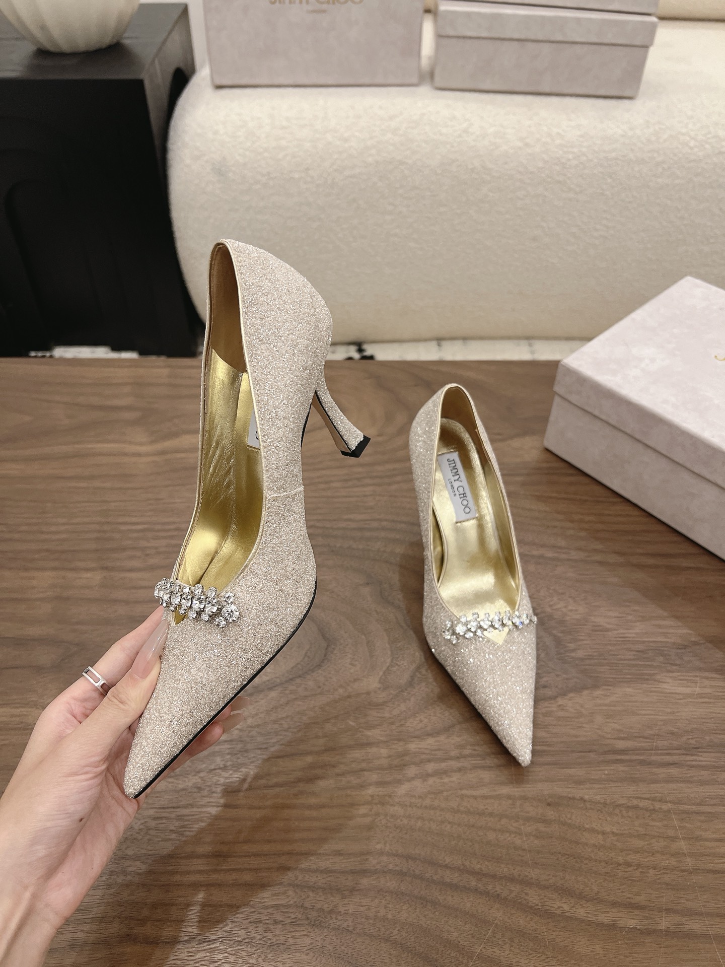 Glitter Crystal Embellishment Pointed Toe Pumps