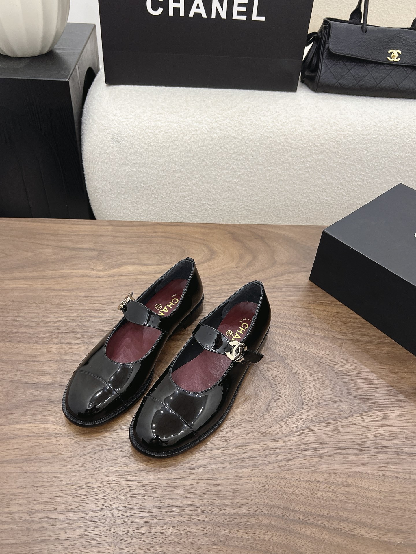 Chanel Black Patent Mary Jane Flats