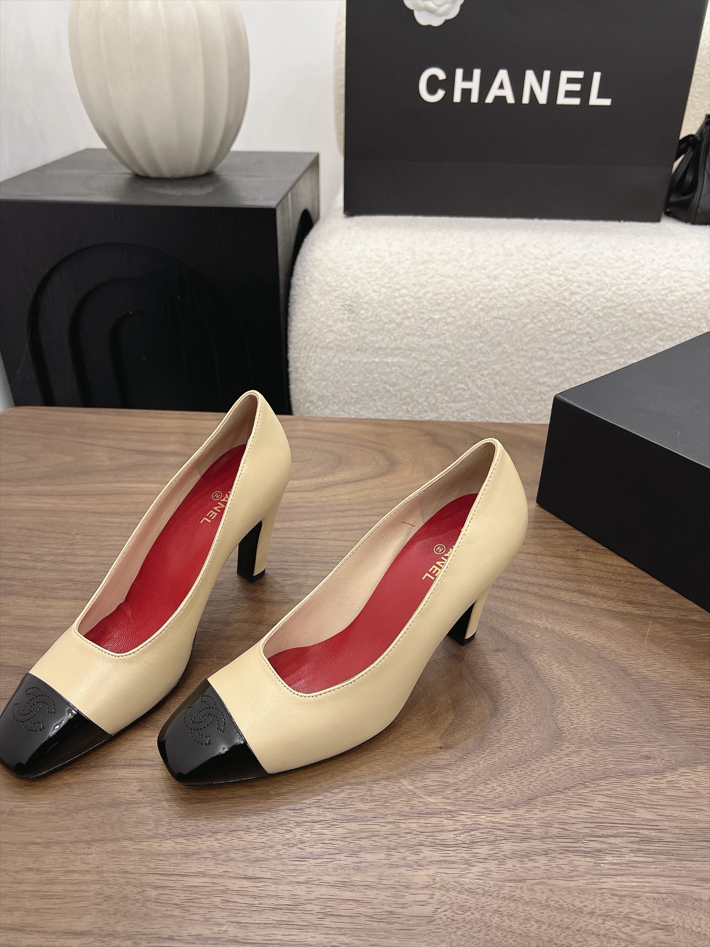 Chanel Beige Cap-Toe Pumps