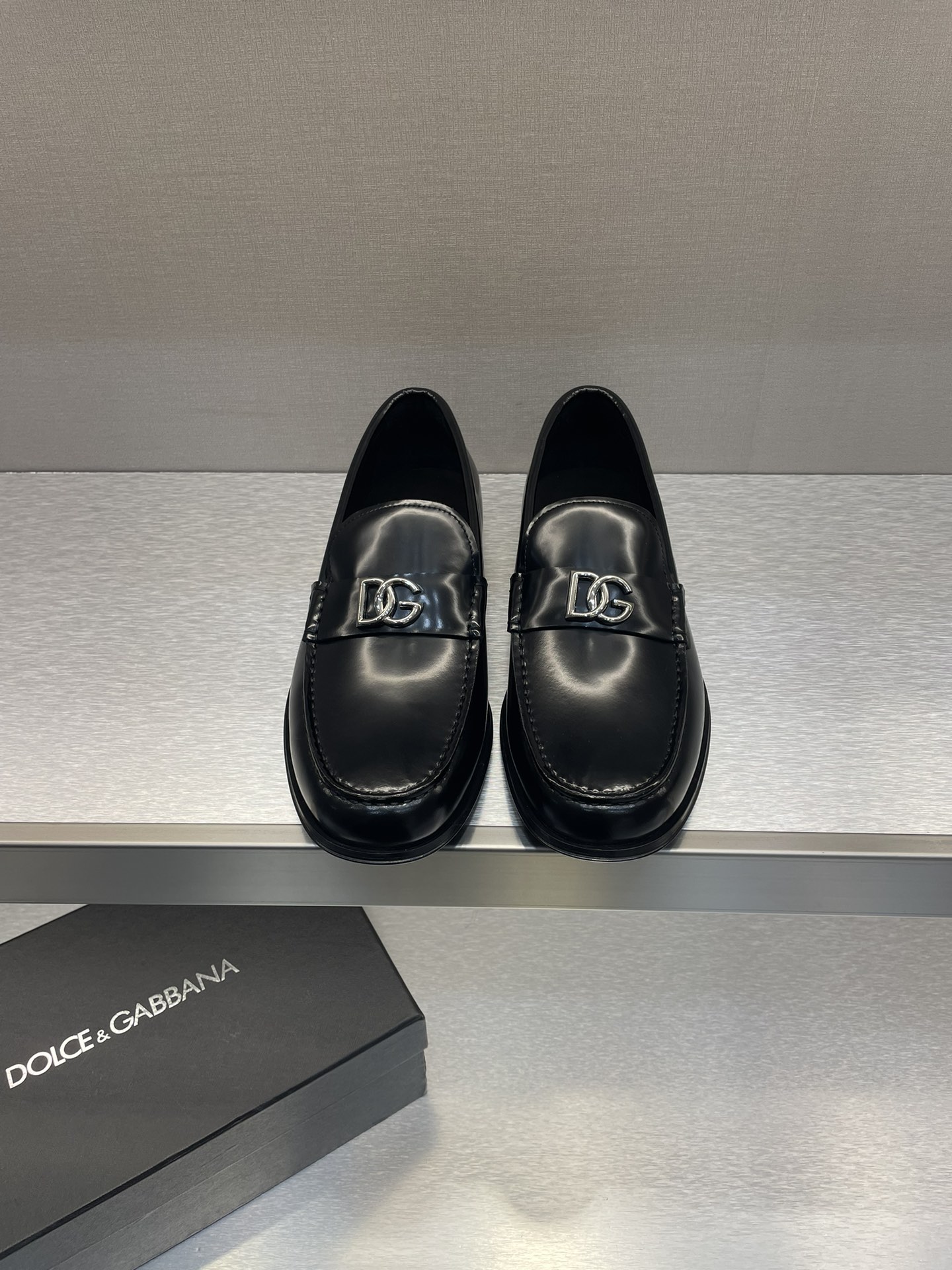 Dolce & Gabbana Men's Leather Loafers with DG Hardware, Black, Size 39-44