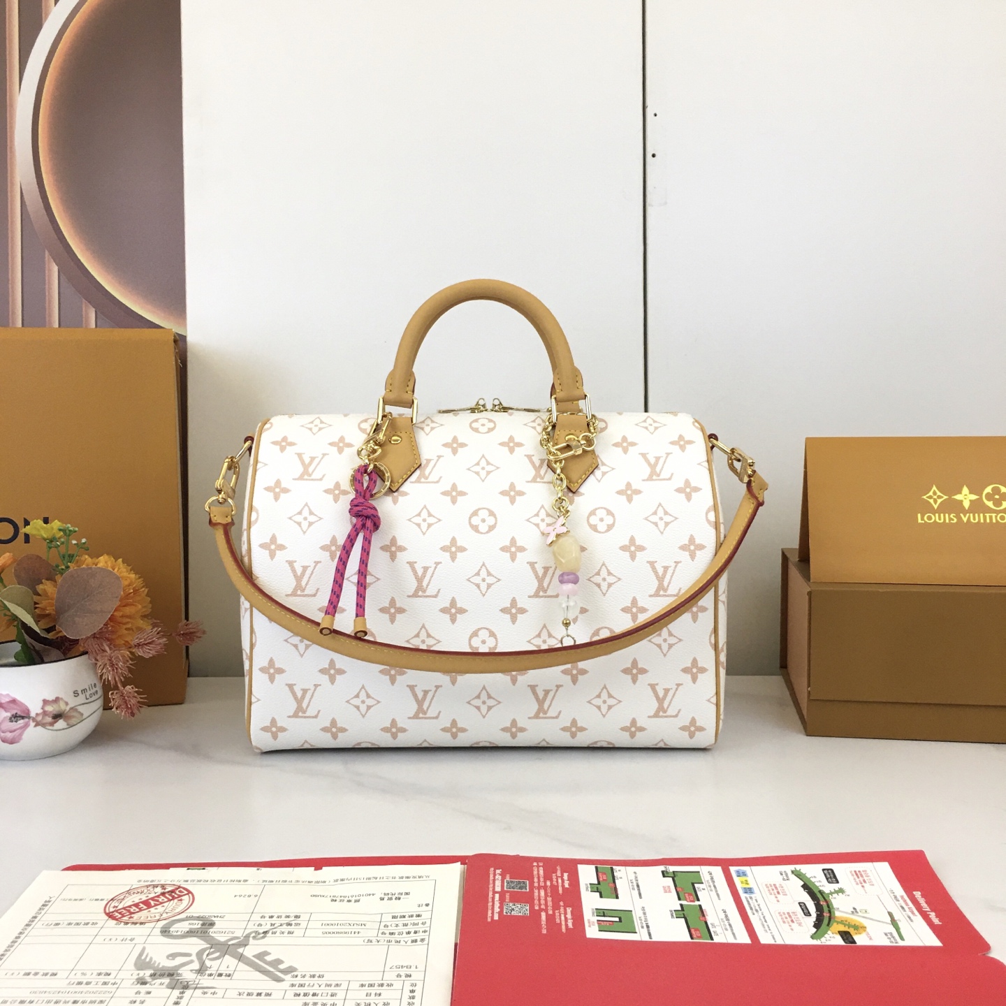 Louis Vuitton Speedy Soft 30 Lucky Handbag with Crystal Dream Purple Charm