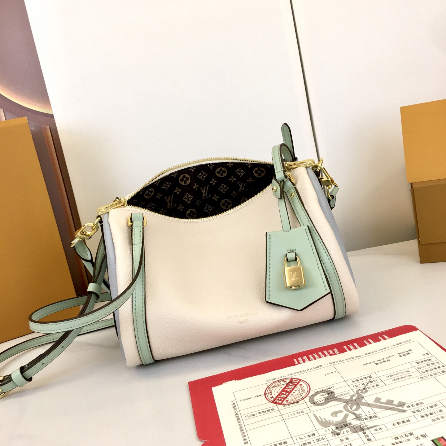 Louis Vuitton Express Small Handbag in White Leather with Mint Accents 8 i1758042582506 187 0 6