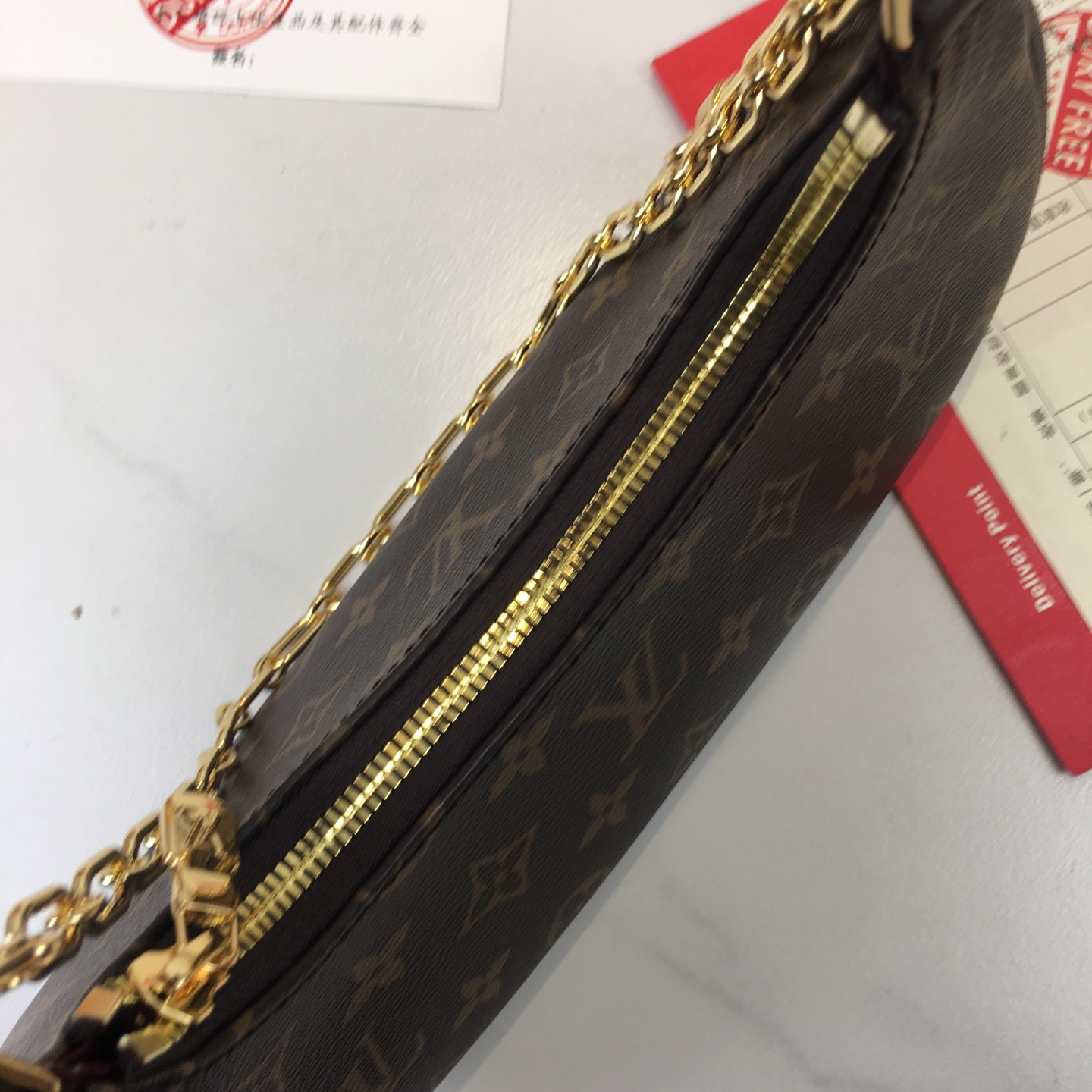 Louis Vuitton Catchy Small Handbag Monogram Canvas Leather Trim, Crossbody 8 i1758818823875 9852 0 7