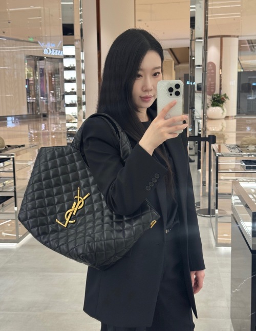 Saint Laurent Black Leather Quilted Tote Bag with Gold Hardware 3 Saint Laurent Black Leather Quilted Tote Bag with Gold Hardware