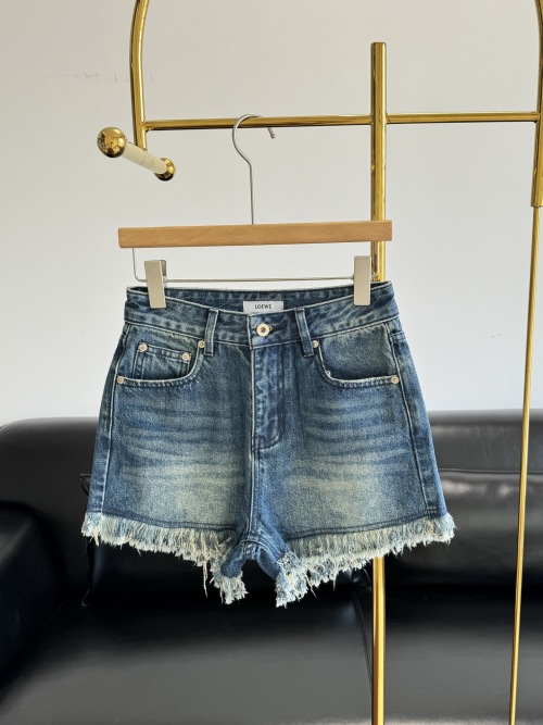 Loewe Embroidered Denim Shorts - Summer Style, Frayed Hem, Blue, Size 25-30 1 Loewe Embroidered Denim Shorts - Summer Style, Frayed Hem, Blue, Size 25-30