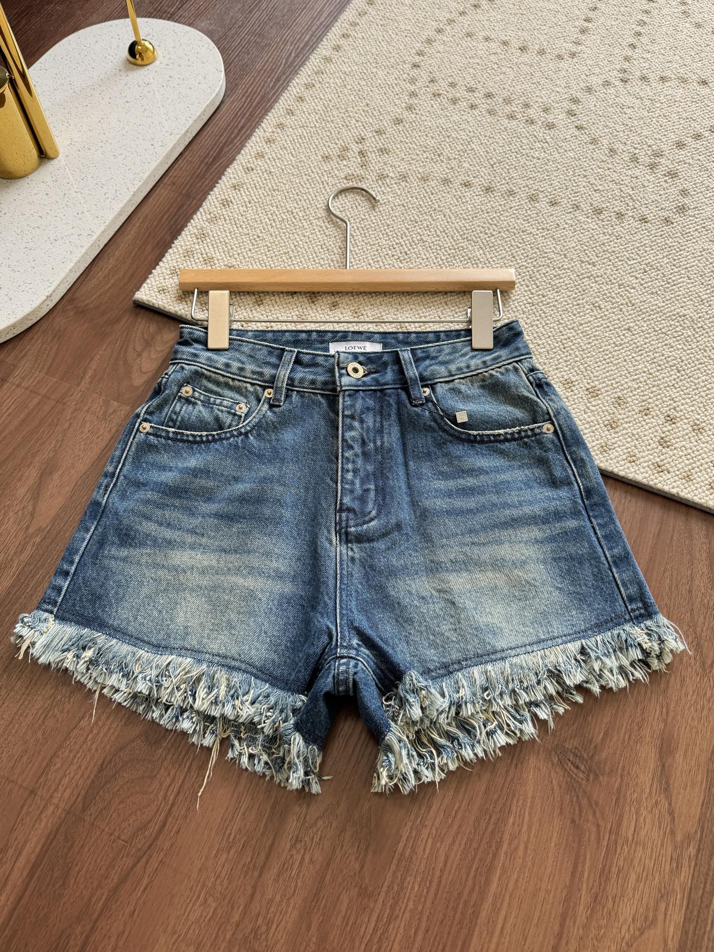 LOE Embroidered Denim Shorts - Casual Summer Wear, Frayed Hem, Sizes 25-30