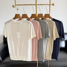 🌾Theory同款春夏经典百搭纯色羊毛混纺圆领短袖针织衫23%天丝27%莱塞尔15%真丝35%亚麻柔软不 🌾Theory同款春夏经典百搭纯色羊毛混纺圆领短袖针织衫23%天丝27%莱塞尔15%真丝35%亚麻柔软不