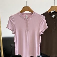 🌾lululemon同款 Hold Tight女士短袖亨利衫莫代尔面料柔软透湿:带罗纹纹理和四面弹力舒适 🌾lululemon同款 Hold Tight女士短袖亨利衫莫代尔面料柔软透湿:带罗纹纹理和四面弹力舒适