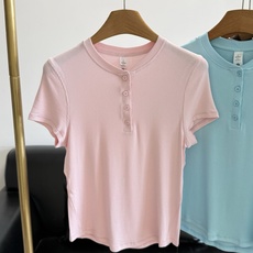 🌾lululemon同款 Hold Tight女士短袖亨利衫莫代尔面料柔软透湿:带罗纹纹理和四面弹力舒适 🌾lululemon同款 Hold Tight女士短袖亨利衫莫代尔面料柔软透湿:带罗纹纹理和四面弹力舒适