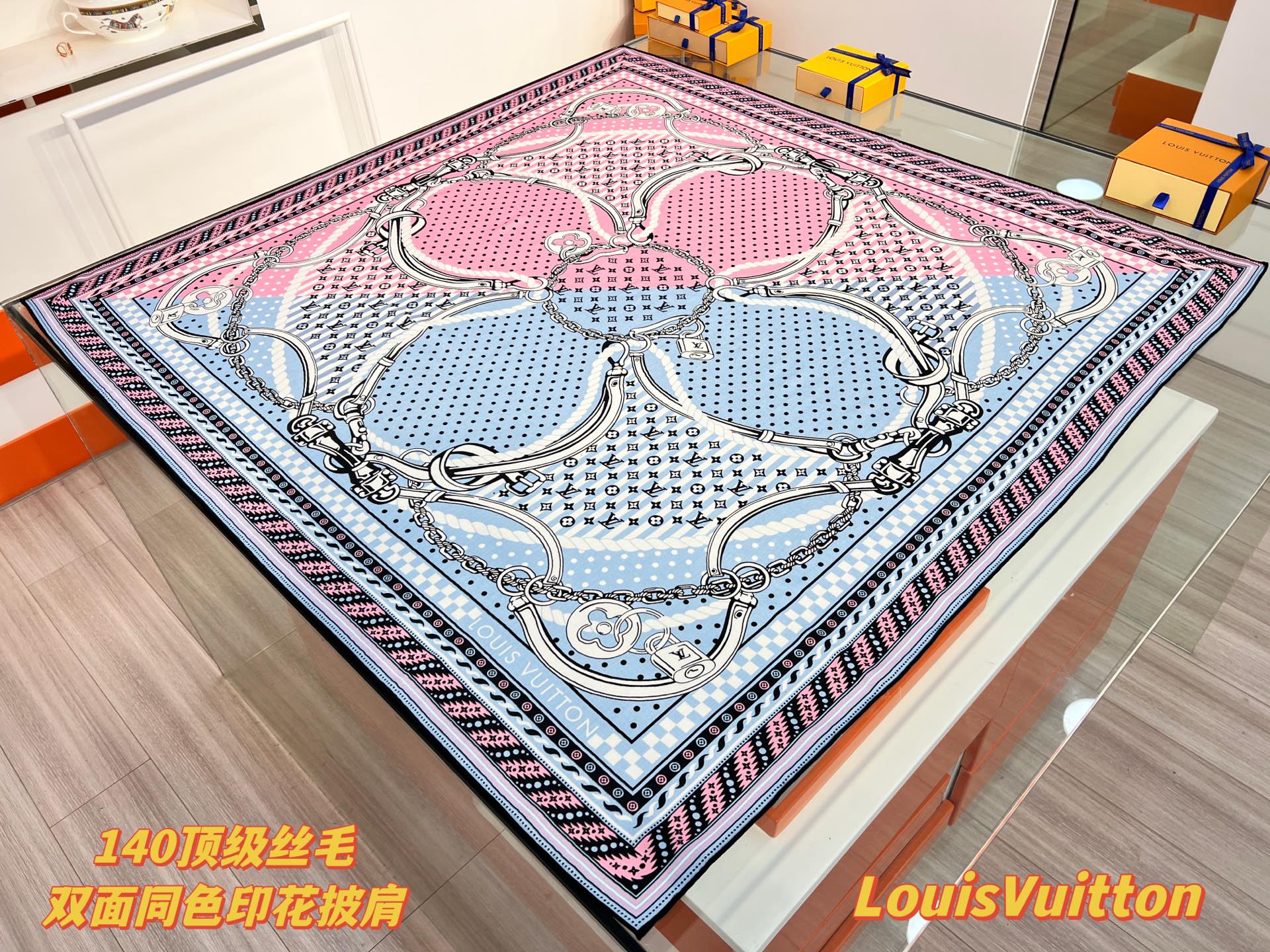 OCEAN BANDANA 140双面同色丝毛披肩【Lv秋冬新品】Ocean Bandana 披肩取材华