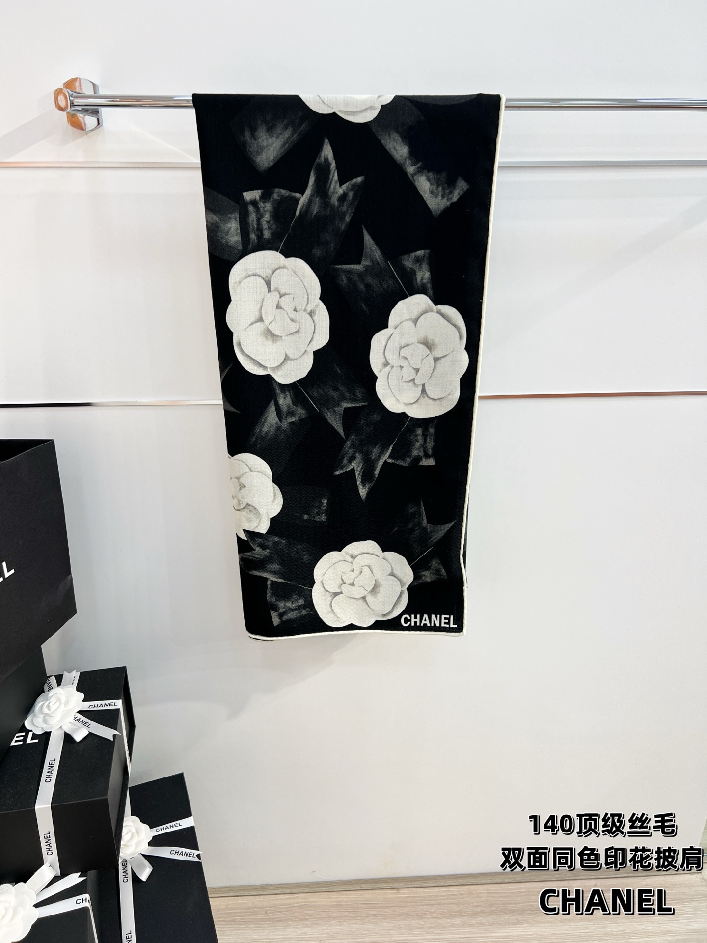 💰Chanel ~25秋冬新品~“山茶花与蝴蝶结”【140双面丝毛披肩】手工卷边丝毛方巾(30%桑蚕丝7