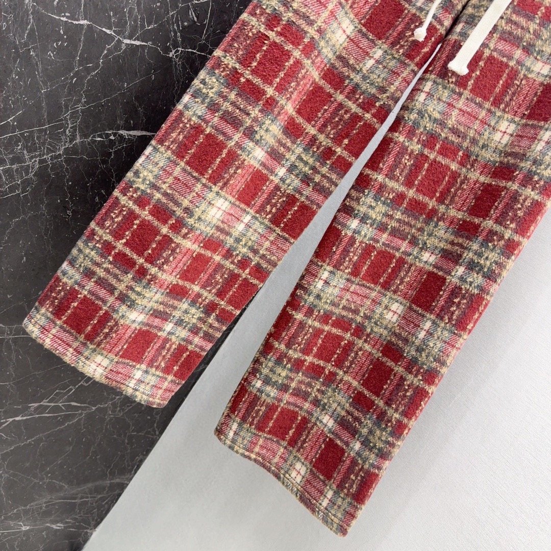 CD24SS复古时髦新款撞色抽绳装饰格纹直筒裤属于秋冬的复古和时髦很有氛围感采用色织的磨毛面料阔腿直筒剪