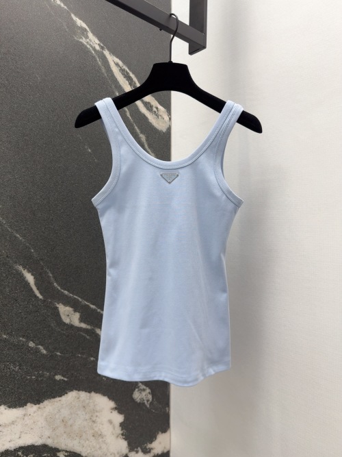 Prada Women's Cotton Tank Top with Triangle Logo - Slim Fit, Summer Essential 1 Prada Women's Cotton Tank Top with Triangle Logo - Slim Fit, Summer Essential