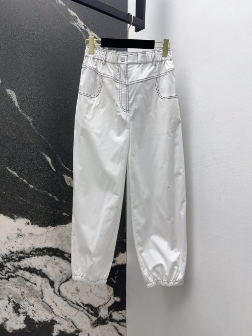 C 25SS White Elastic Waist Casual Pants with Contrast Stitching 1 C 25SS White Elastic Waist Casual Pants with Contrast Stitching