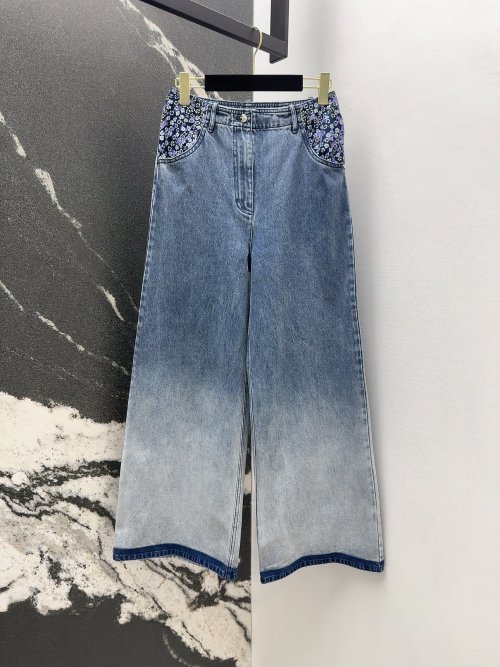 C 25SS Women's High Waist Straight Leg Gradient Denim Pants with Floral Pocket 1 C 25SS Women's High Waist Straight Leg Gradient Denim Pants with Floral Pocket