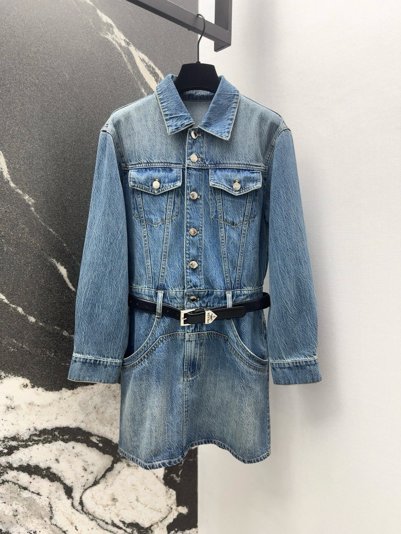 Fashionable Retro Blue Long-Sleeved Cowboy Dress for Women in Fall – PD 25SS - 图片 1