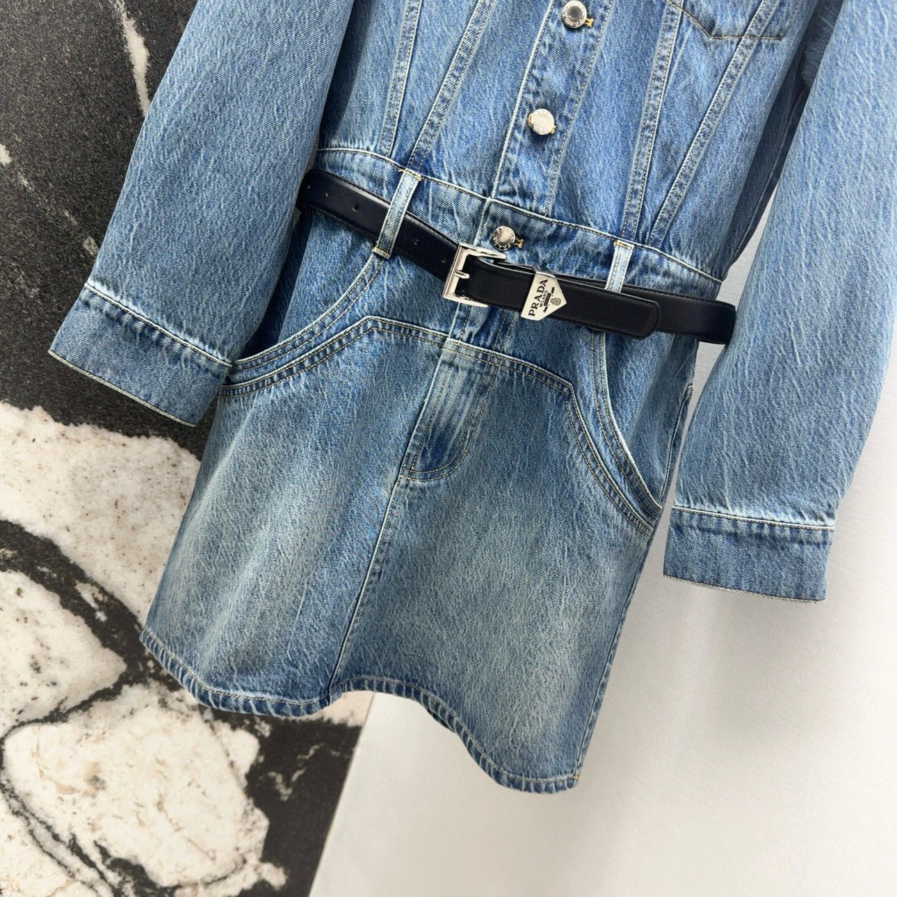 Fashionable Retro Blue Long-Sleeved Cowboy Dress for Women in Fall – PD 25SS - 图片 5
