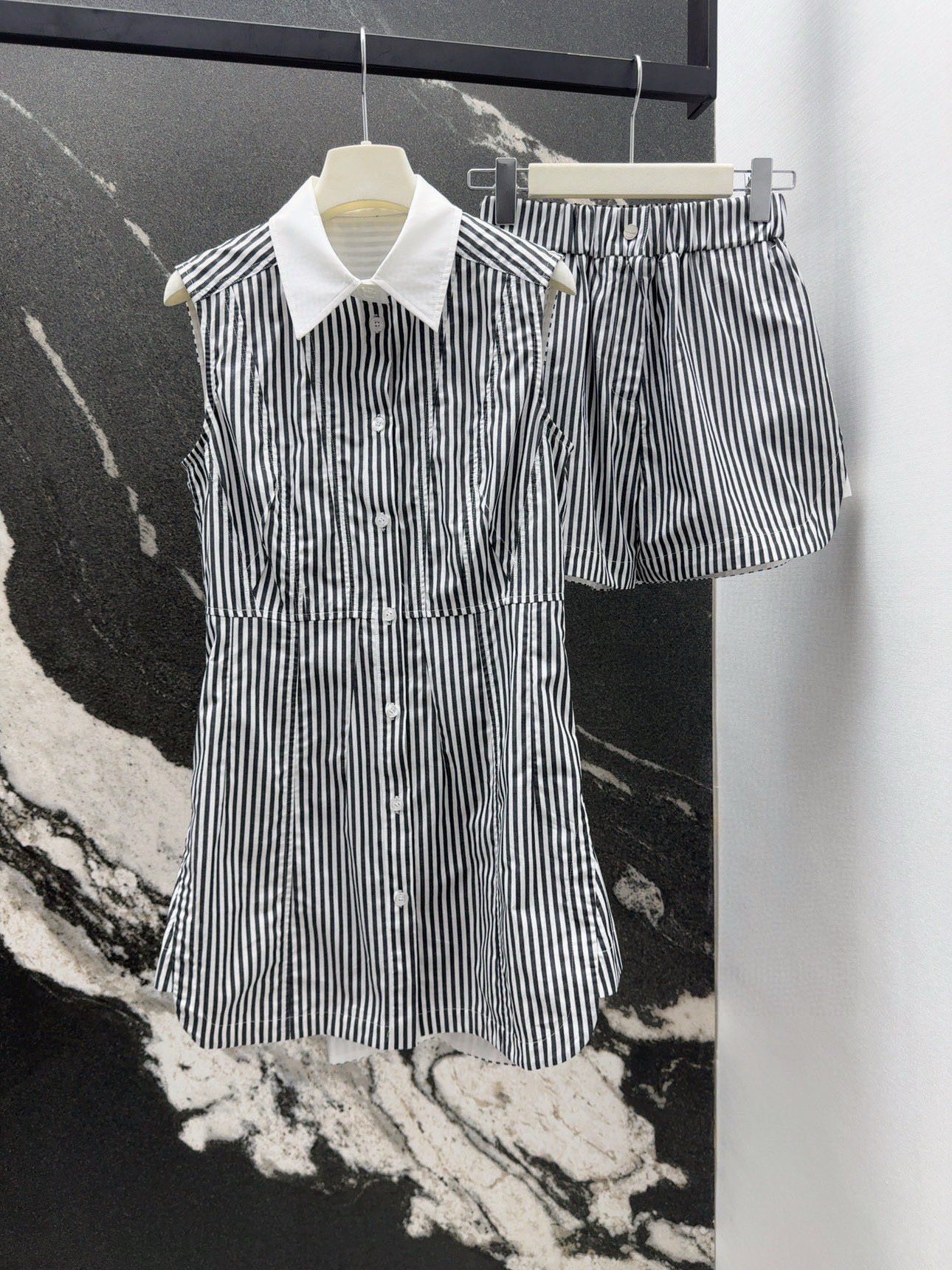 Stylish Single-Size Female Suit with Striped Shirt and Shorts: Spring/Summer Air-Trip Dress