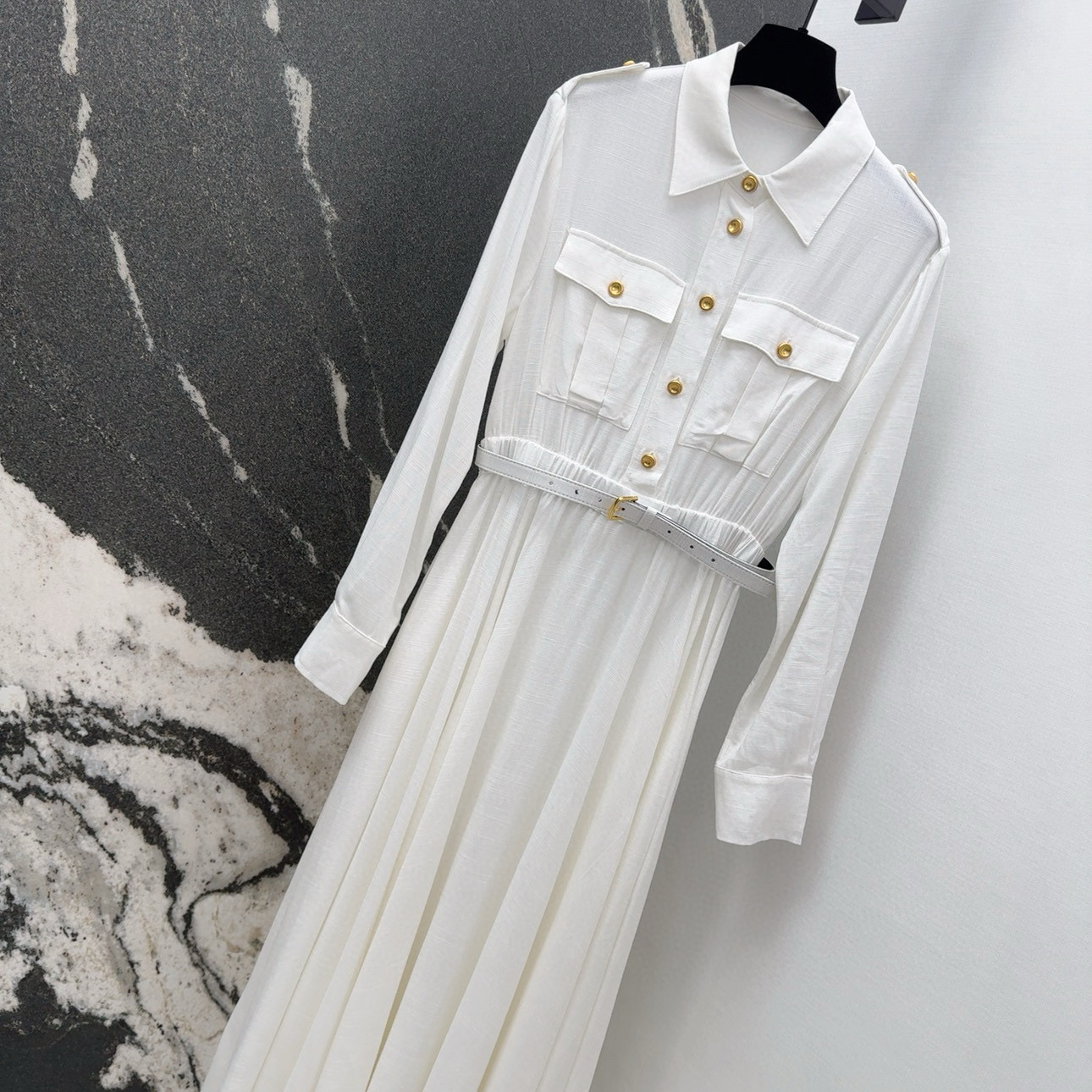 Metal-Stamped Shirt-Dressed Dress with Twirl Belt and Romantic Euphoria - 图片 2