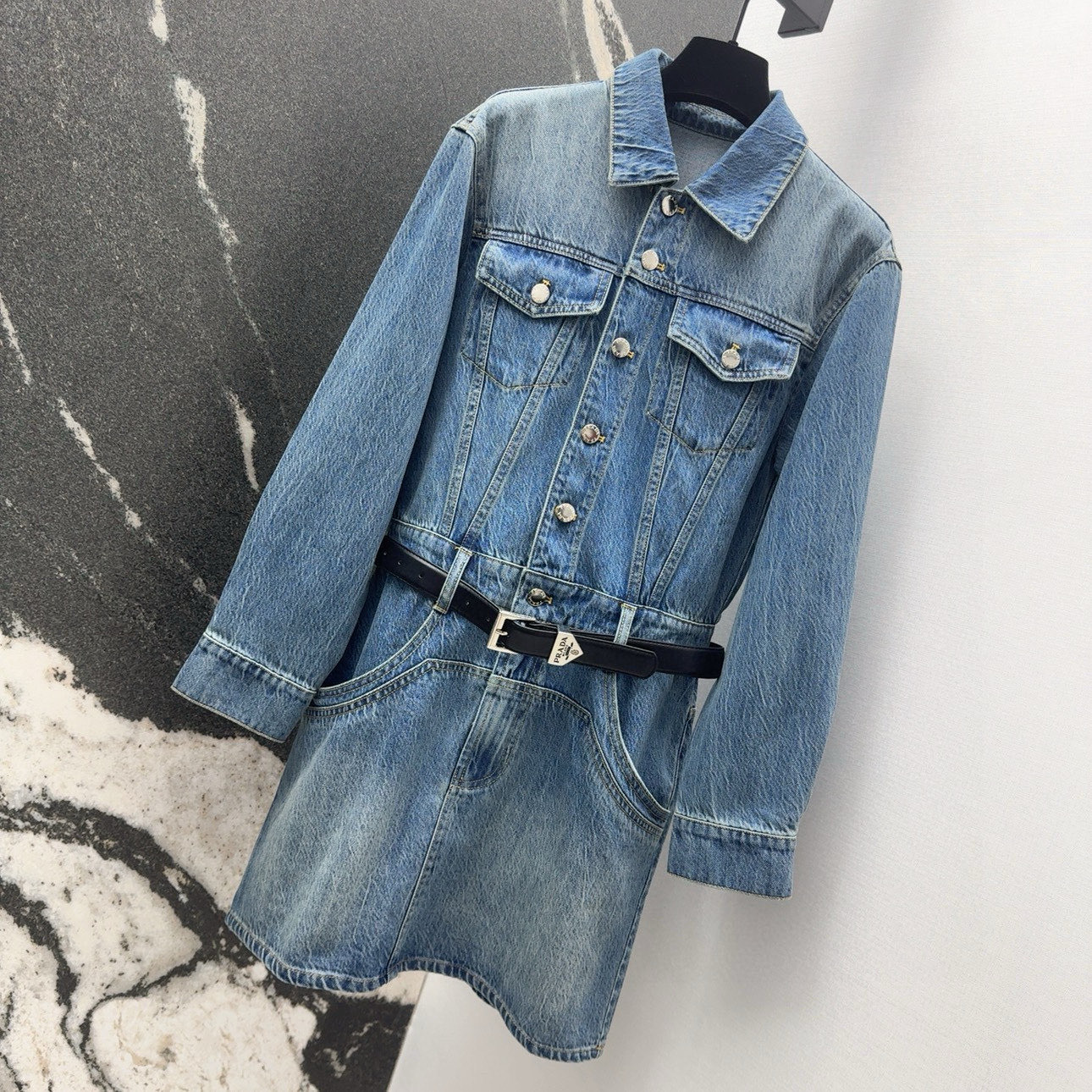 P816 Original One-Size-Fits-All Female Suit: Stylish Autumn Cowboy Dress with Retro Blue Wash - 图片 2